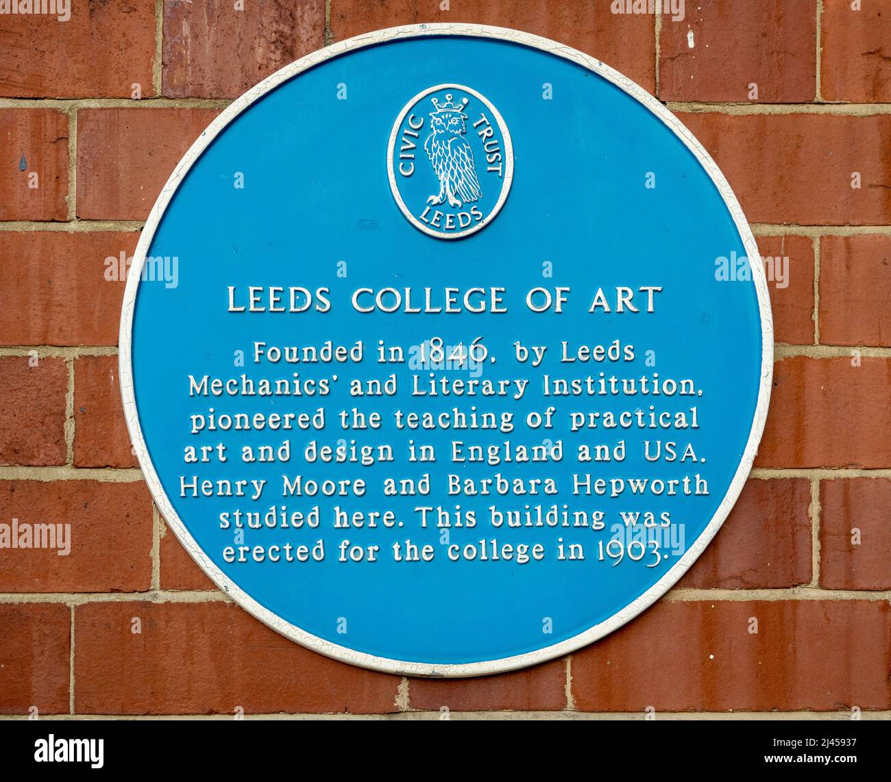 Blaue Plakette des Leeds College of Art. Leeds West Yorkshire. VEREINIGTES KÖNIGREICH Stockfoto