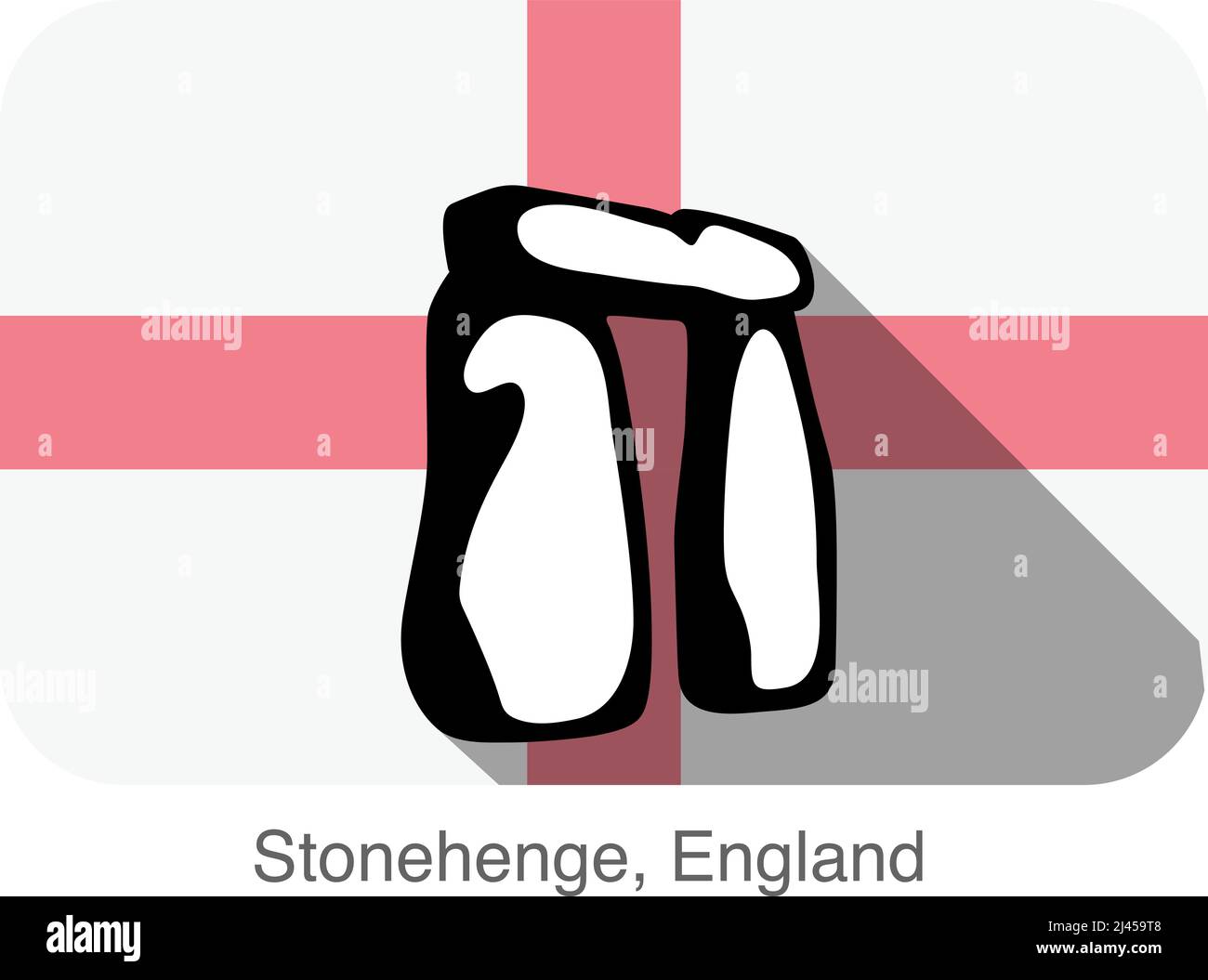 England Stonehenge, Wahrzeichen flaches Icon Design, Hintergrund ist England Flagge, berühmter landschaftlich schöner Ort Stock Vektor