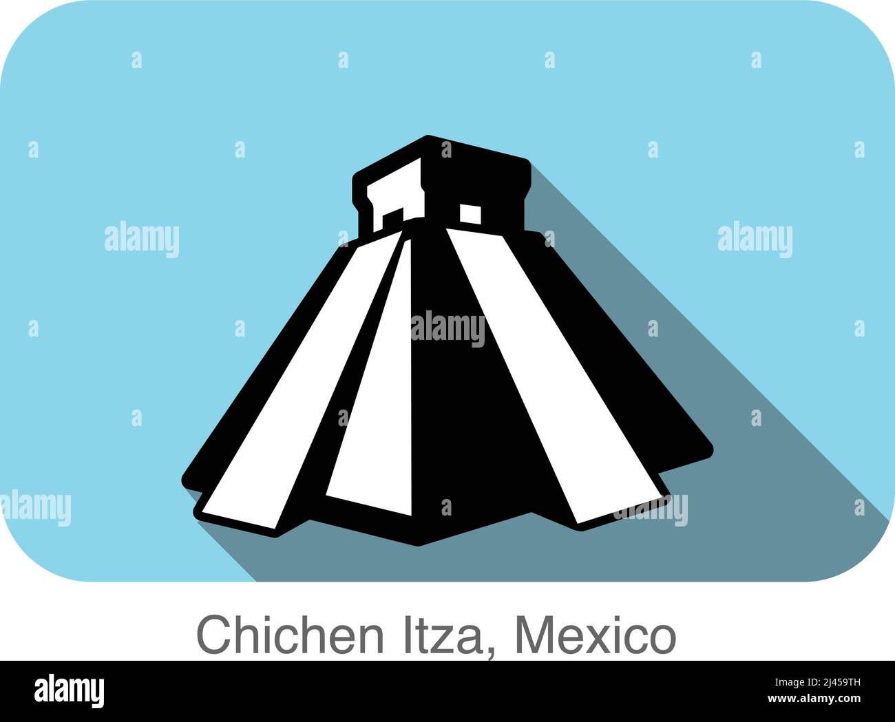 Chichen Itza, Mexiko, berühmtes Wahrzeichen mit flacher Ikone, berühmter malerischer Ort Stock Vektor