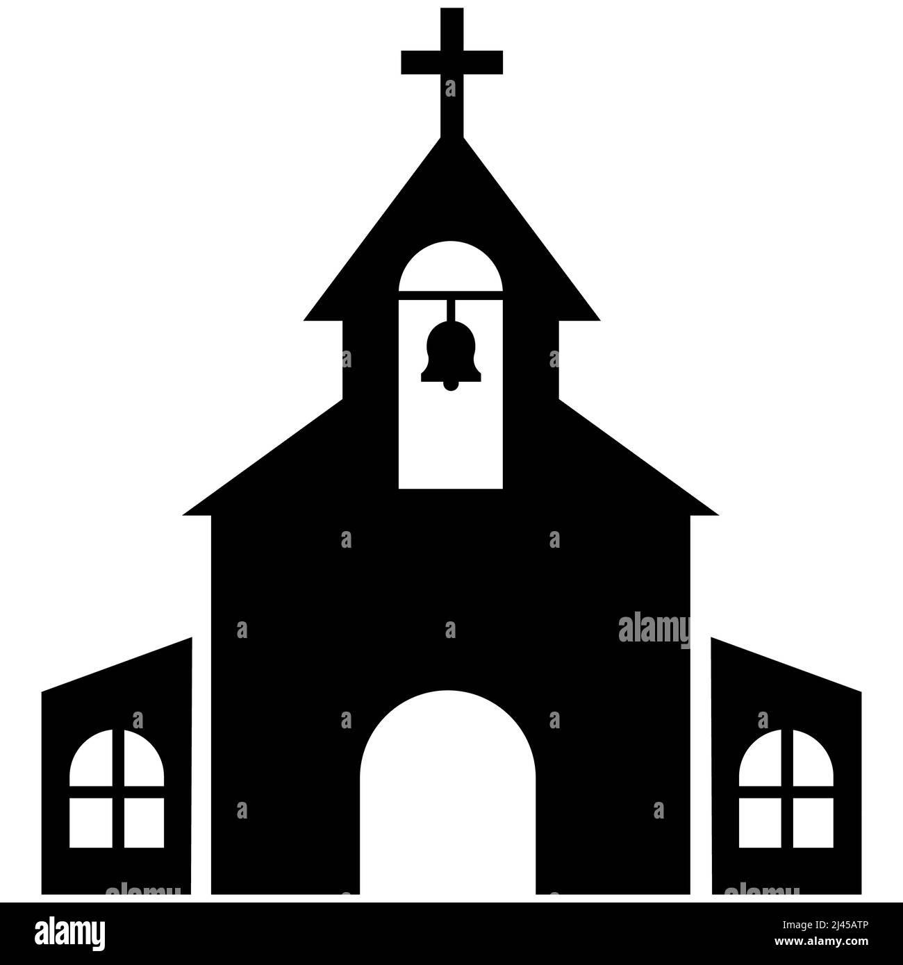 Symbol für Kirchengebäude auf weißem Hintergrund. Christliche Kirche Zeichen. Religion des kirchlichen Symbols. Flacher Stil. Stockfoto Symbol für Kirchengebäude auf weißem Hintergrund. Christliche Kirche Zeichen. Religion des kirchlichen Symbols. Flacher Stil. Stockfoto