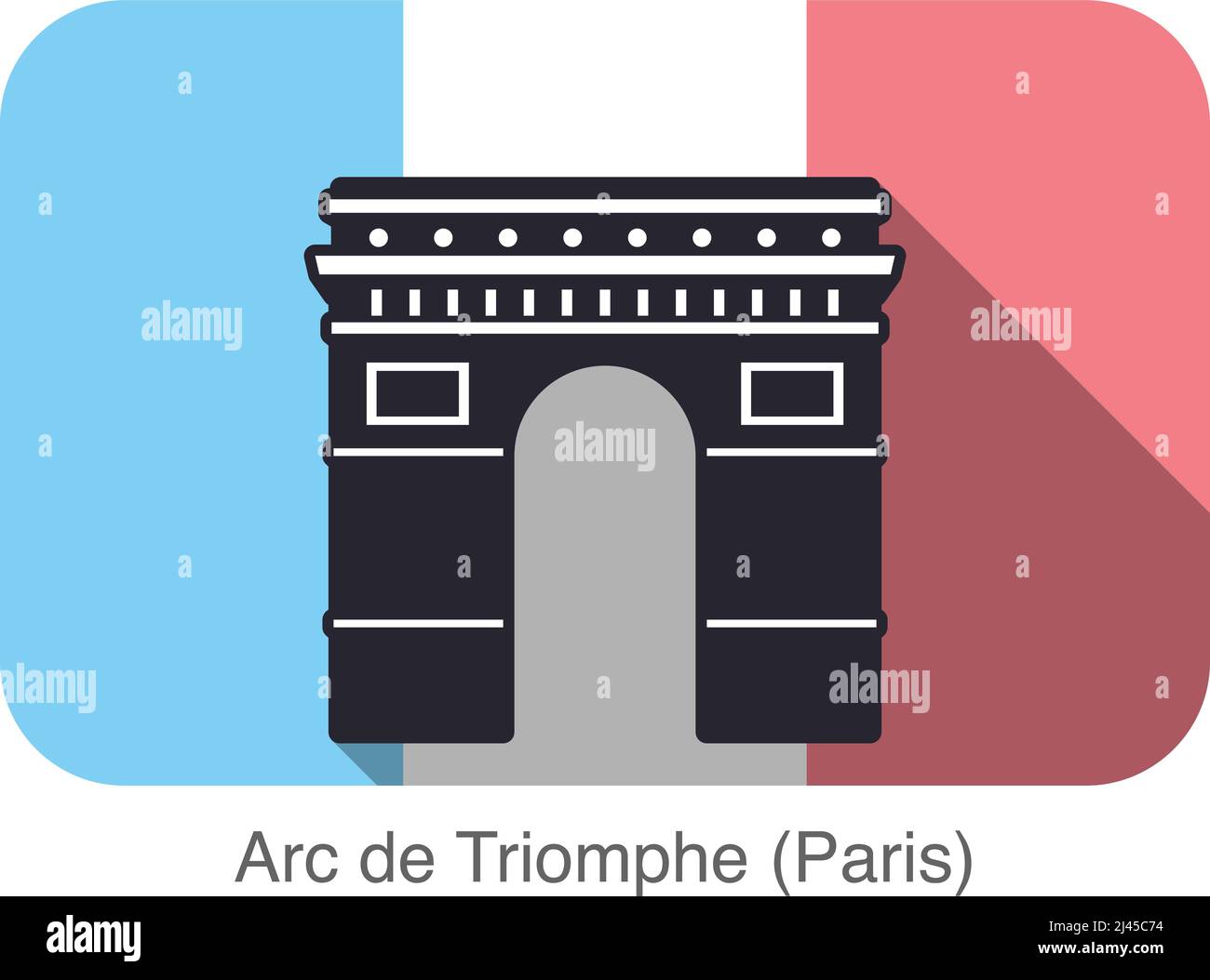 Arc de Triomphe berühmtes Wahrzeichen flaches Icon-Design, berühmter landschaftlicher Ort Stock Vektor