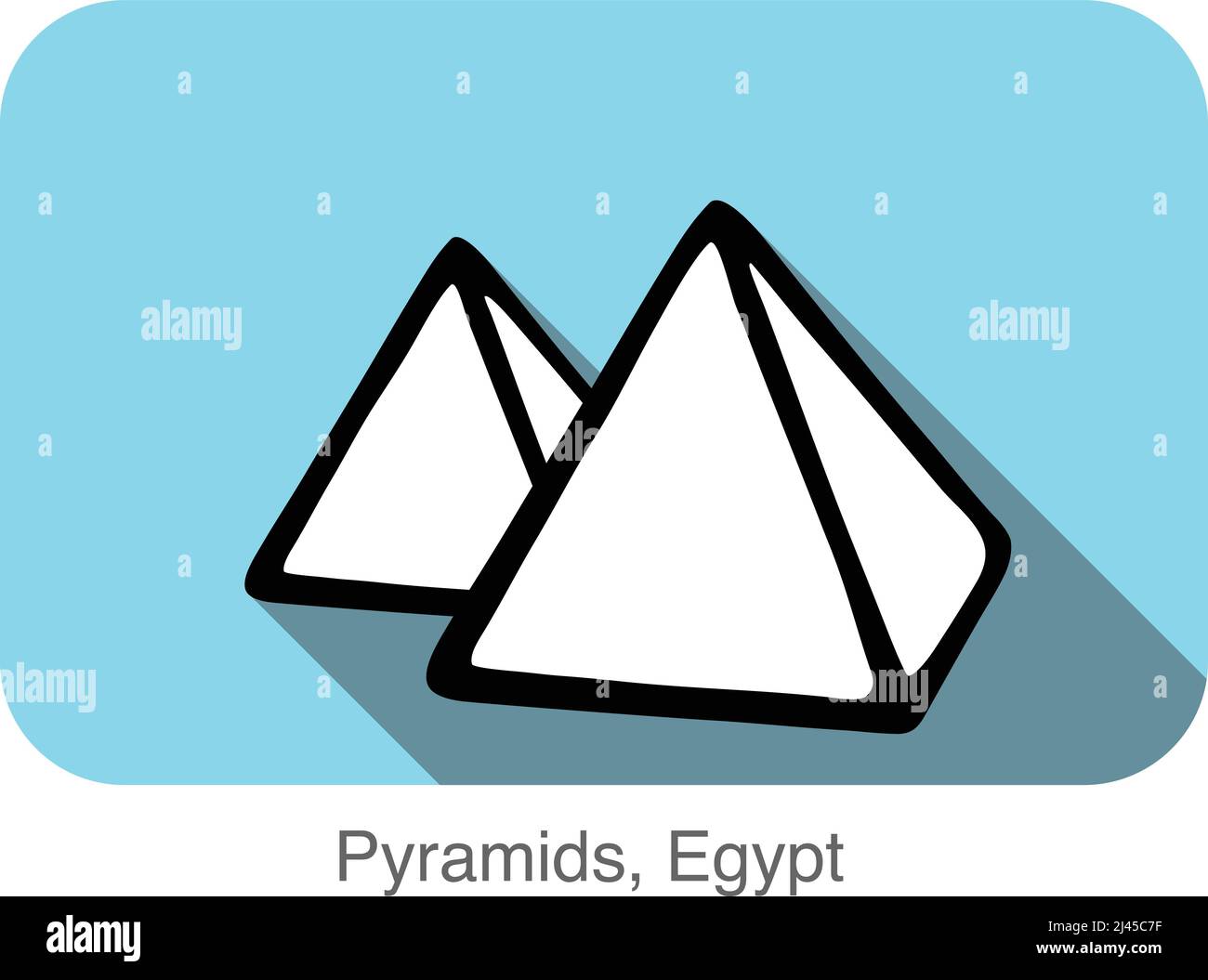 Pyramiden, Ägypten, berühmtes Wahrzeichen flaches Icon-Design, berühmter landschaftlicher Ort Stock Vektor