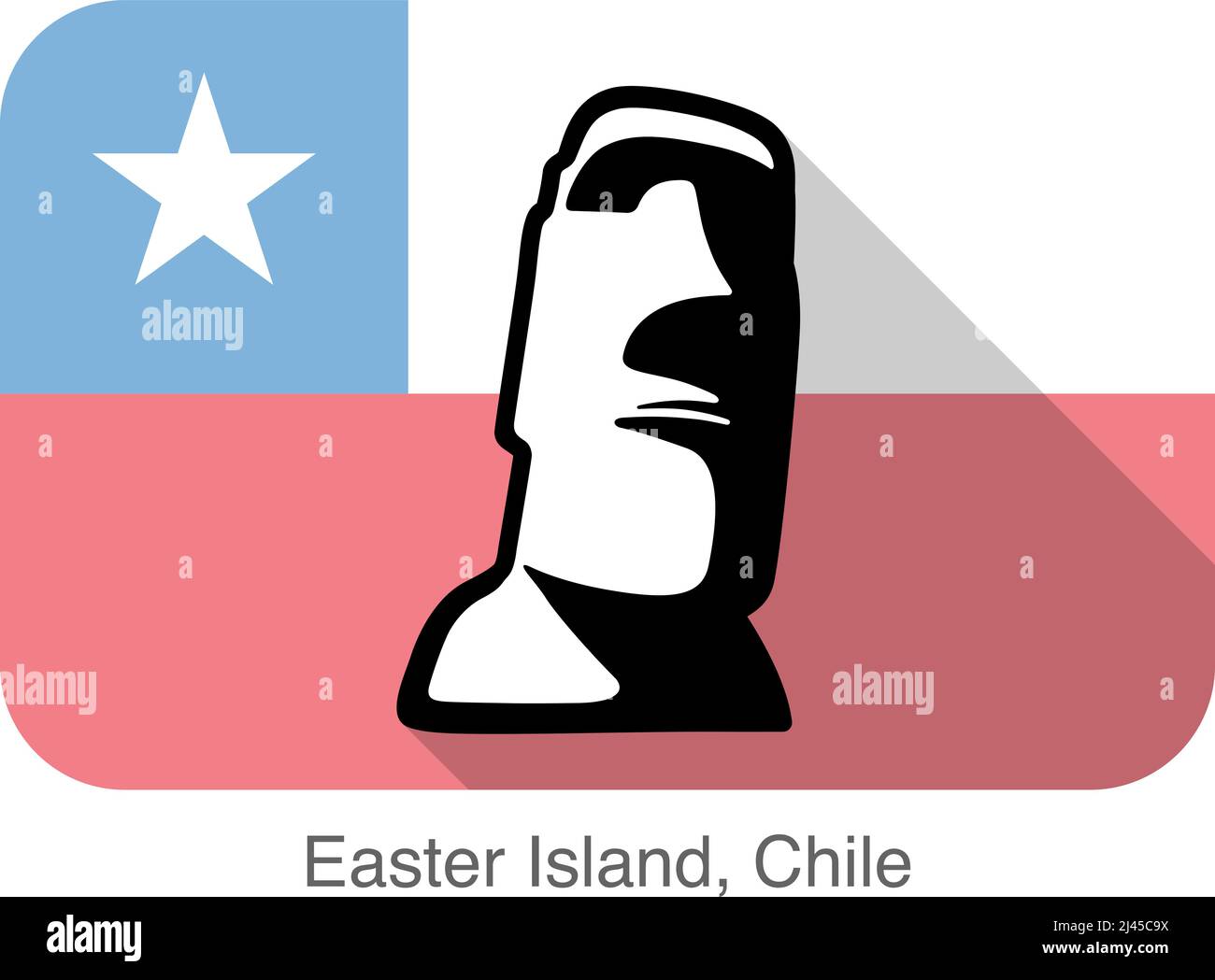 Statue der osterinsel. Wahrzeichen der Welt-Serie, Hintergrund ist chilenische Nationalflagge, berühmter landschaftlicher Ort Stock Vektor