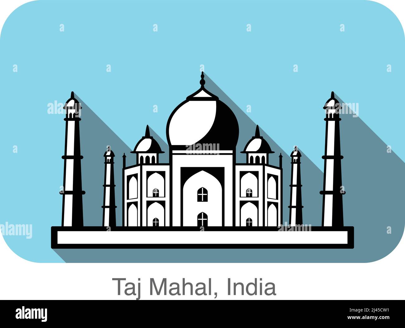 Taj Mahal, Indien, berühmtes Wahrzeichen flaches Icon-Design, berühmter landschaftlicher Ort Stock Vektor