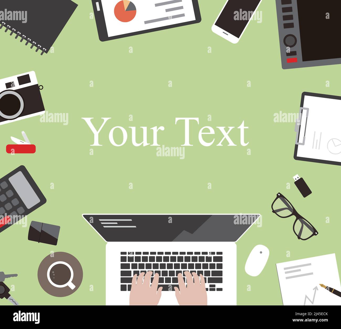 Mann am Tisch flache Design arbeiten, Vector Illustration Stock Vektor