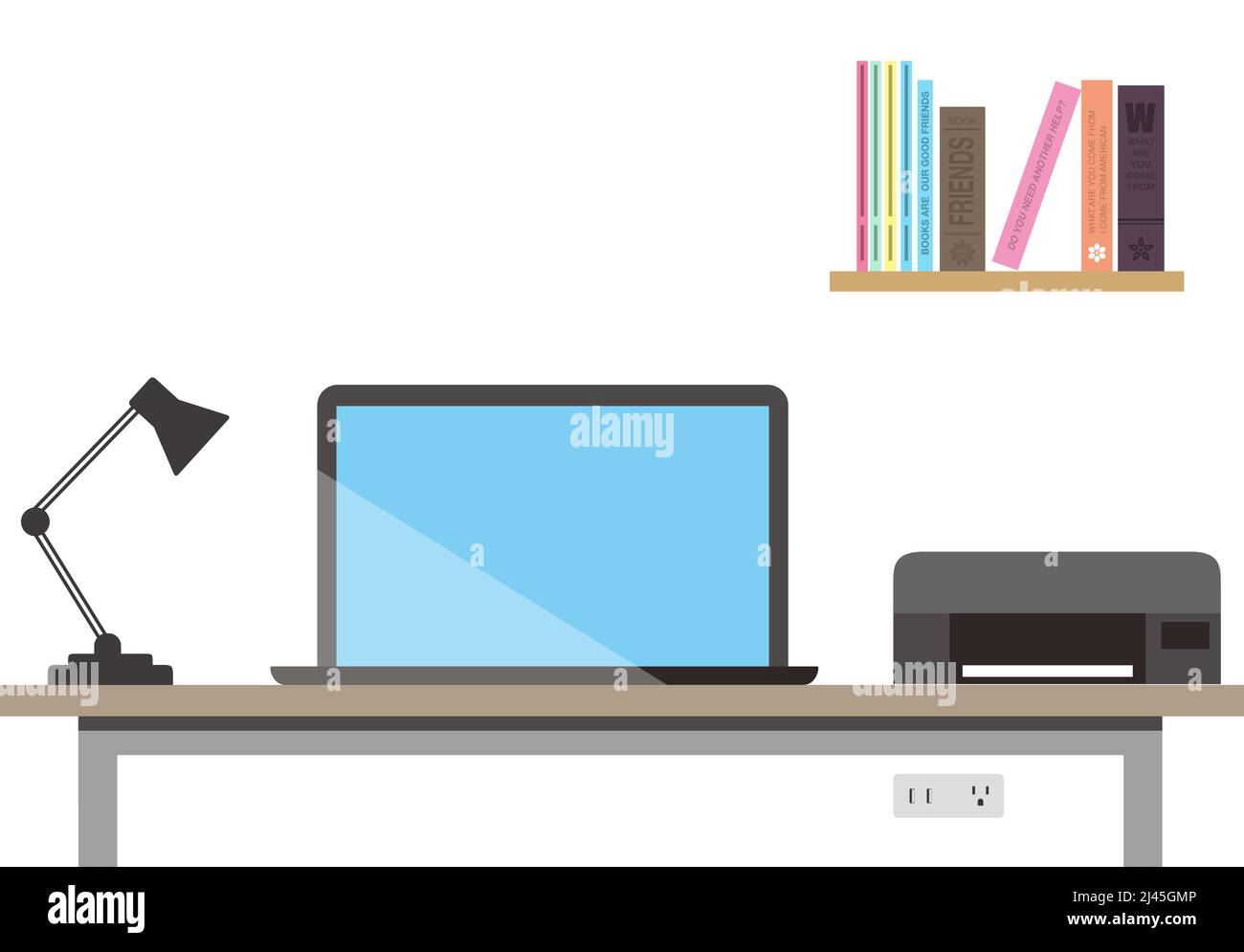 Schreibtisch mit Computer und andere Dinge, Vector Illustration Stock Vektor