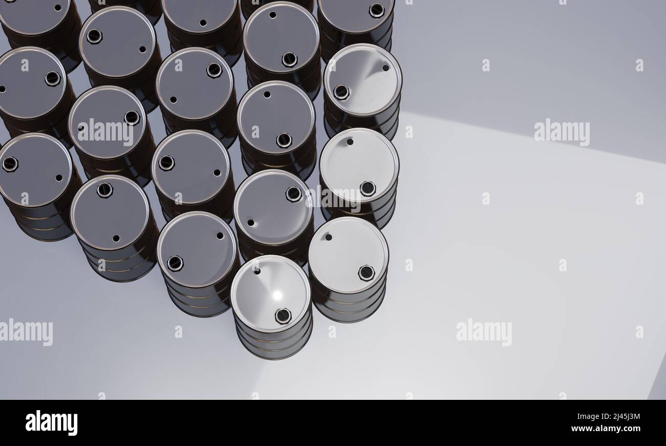 Isolierte 3D Render von Ölfässern für Energiekonzepte. Stockfoto