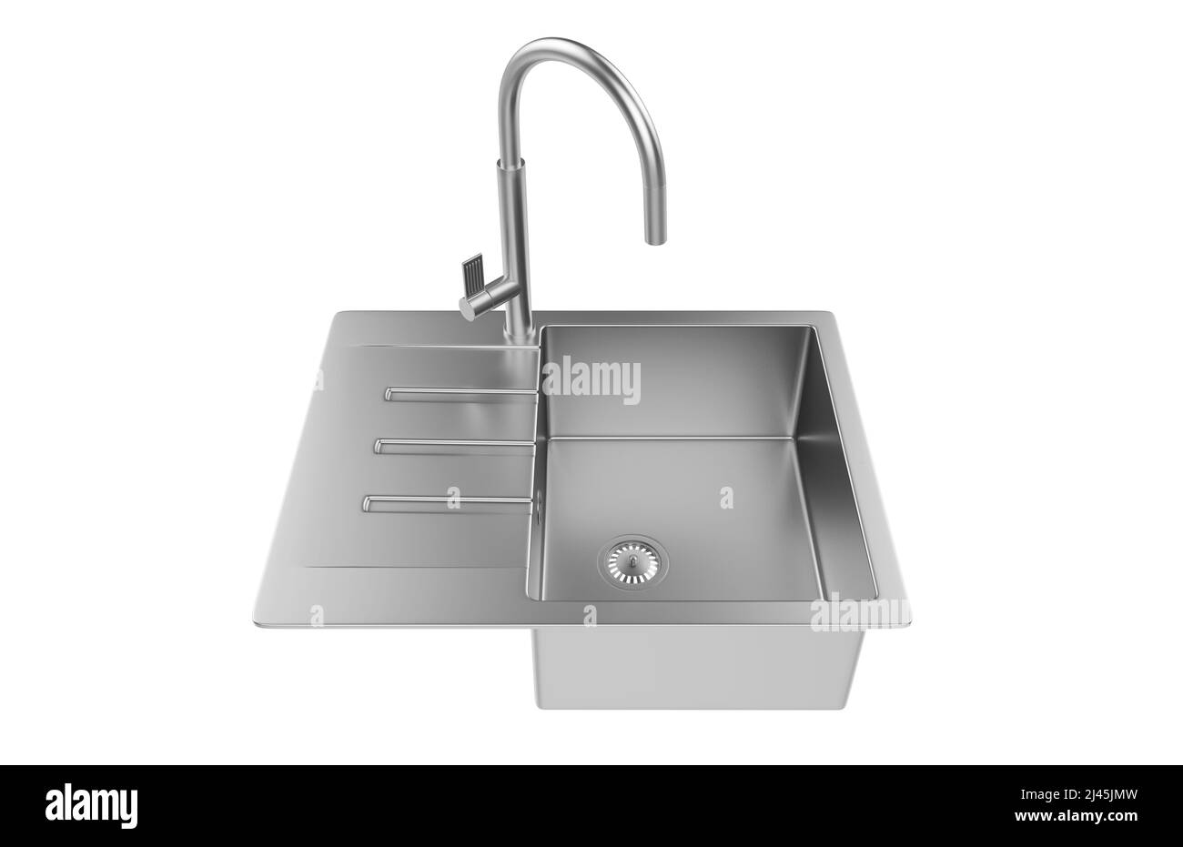 Küchenspüle isoliert auf weißem Hintergrund, 3D Rendering. Stockfoto