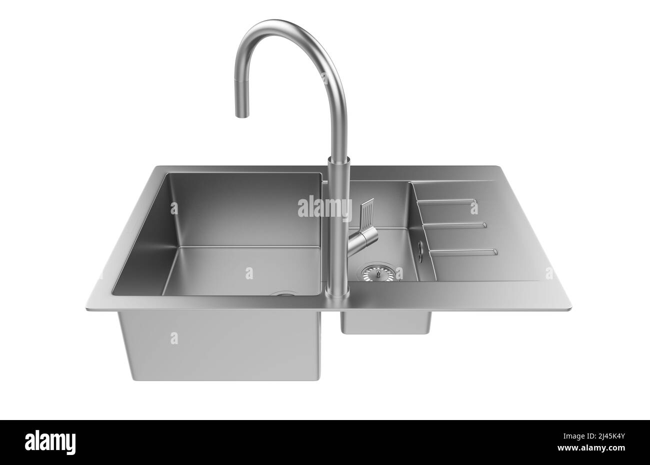 Küchenspüle isoliert auf weißem Hintergrund, 3D Rendering. Stockfoto