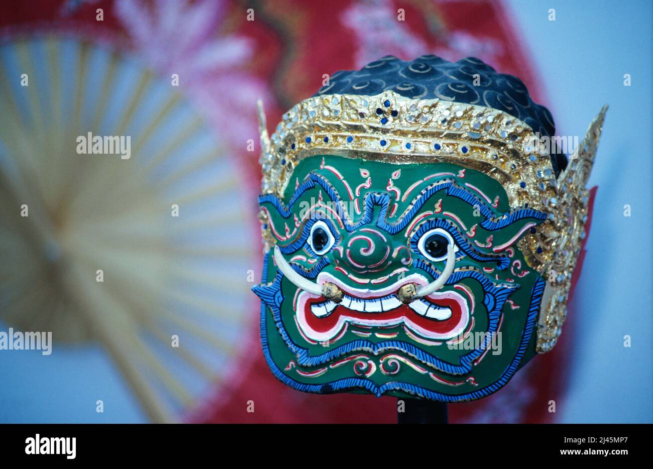 Traditionelle Thai Phi Ta Khon Festival Gesichtsmaske. Stockfoto