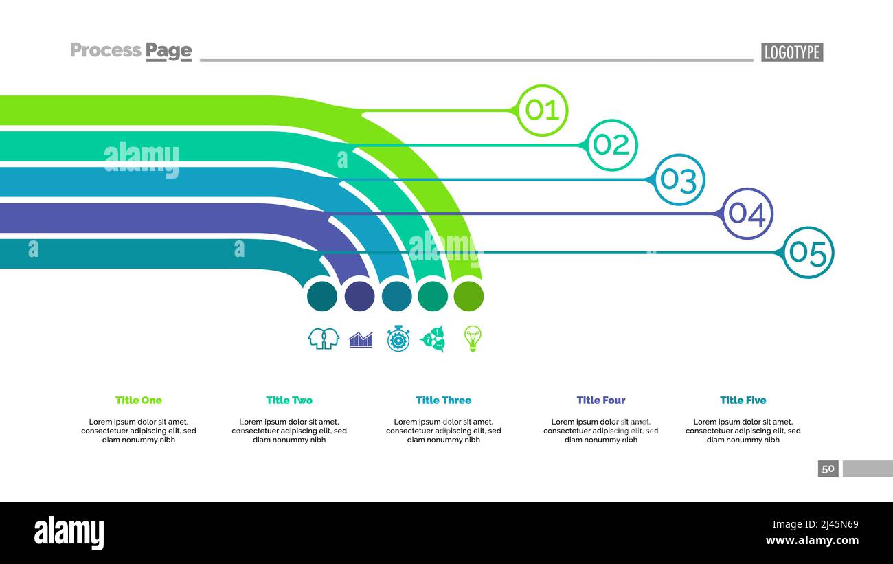 Schrittdiagramm mit fünf Elementen. Prozessdiagramm, Diagramm, Layout. Kreatives Konzept für Infografiken, Präsentation, Projekt, Bericht. Kann für Themen verwendet werden Stock Vektor