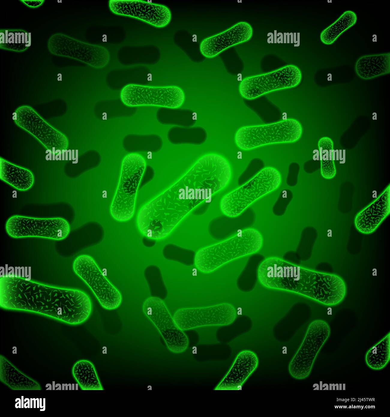 Hintergrund der grünen, stäbchenförmigen Bakterien. Forschung, Wissenschaft, Virus. Biologiekonzept. Kann für Poster, Broschüren und Broschüren verwendet werden Stock Vektor