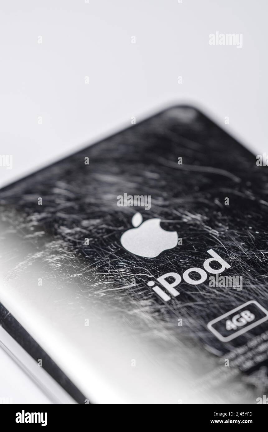 Rückseite eines klassischen Apple iPod nano Musik-Players mit Logo Stockfoto