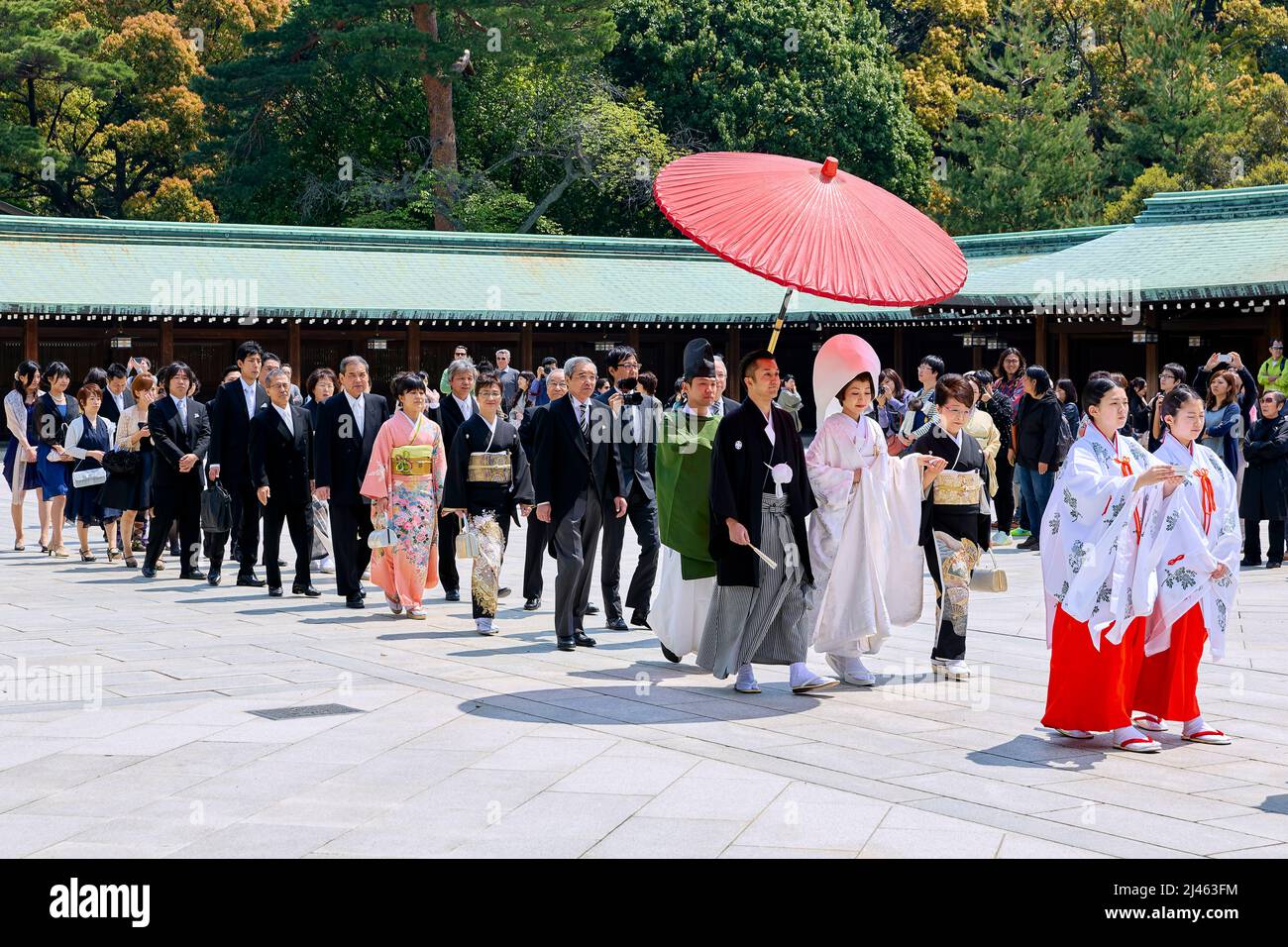 Japan. Tokio. Traditionelle Hochzeitszeremonie am Meiji Jingu Shinto-Schrein Stockfoto
