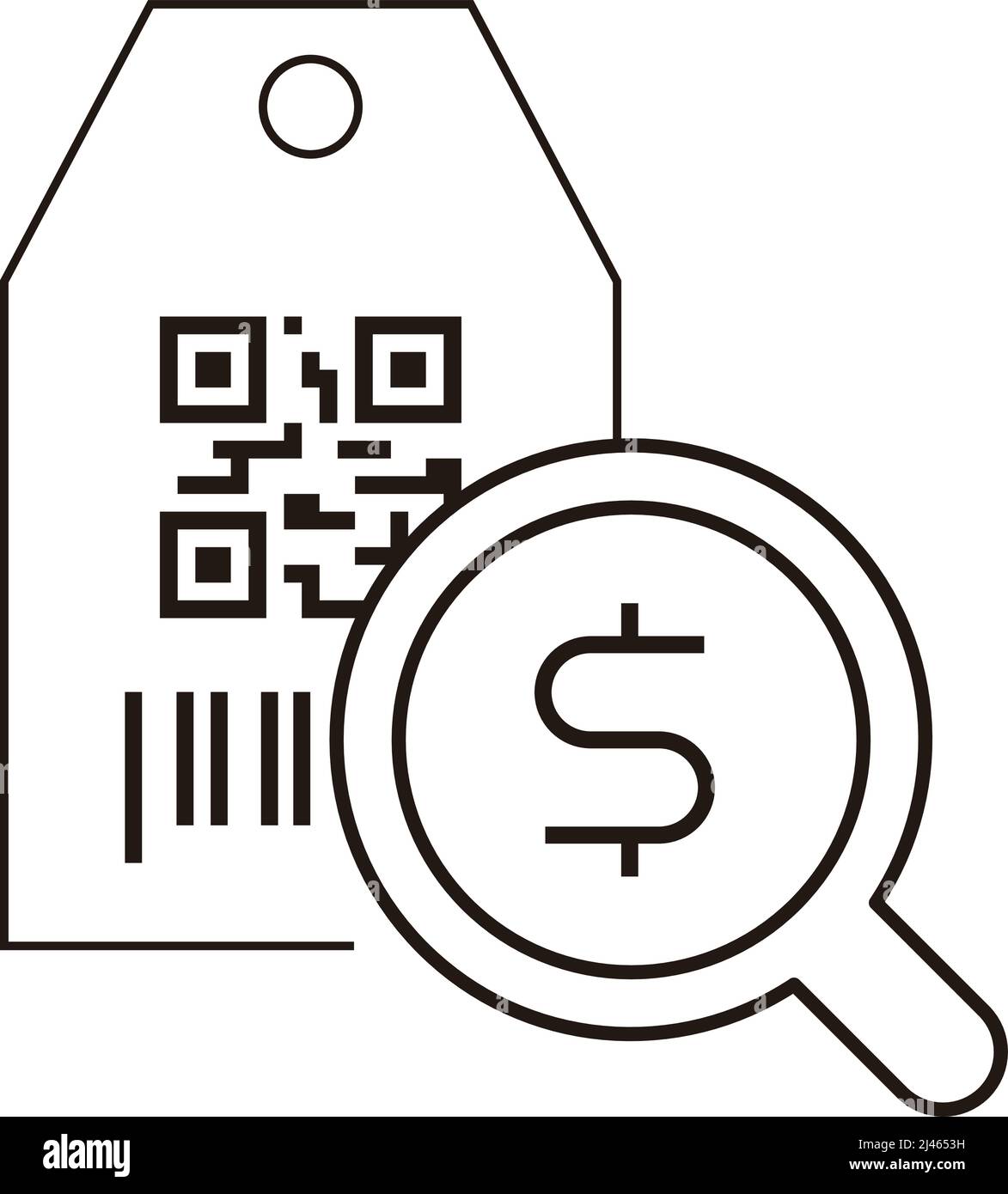 Scannen des Tags, um den Preis, den Barcode und das QR-Code-Scan-Zeilensymbol zu finden Stock Vektor
