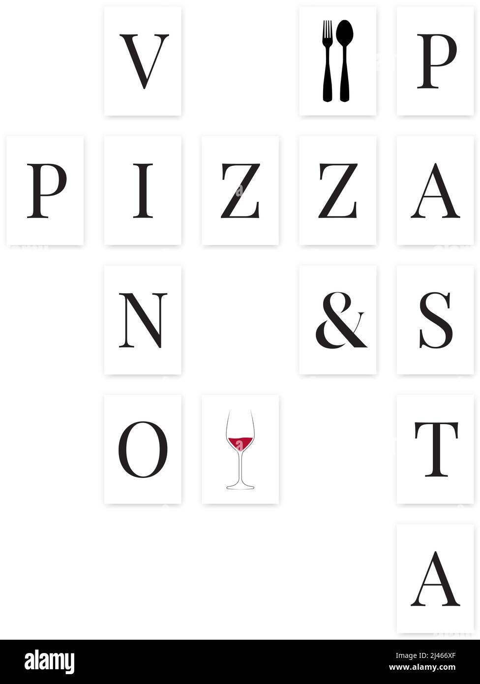 Pizza, Pasta und Vino, Vektor. Wandkunst, A4. Skandinavisches minimalistisches Poster-Design, Vektor. Bedruckbare Wandkunst. Stock Vektor