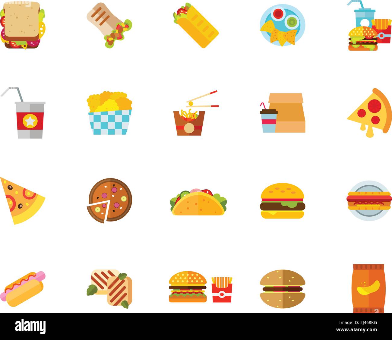 Fast Food-Symbol eingestellt. Kann für Themen wie Junk-Food, Snacks, ungesunde Ernährung, Fast-Food-Restaurant verwendet werden Stock Vektor