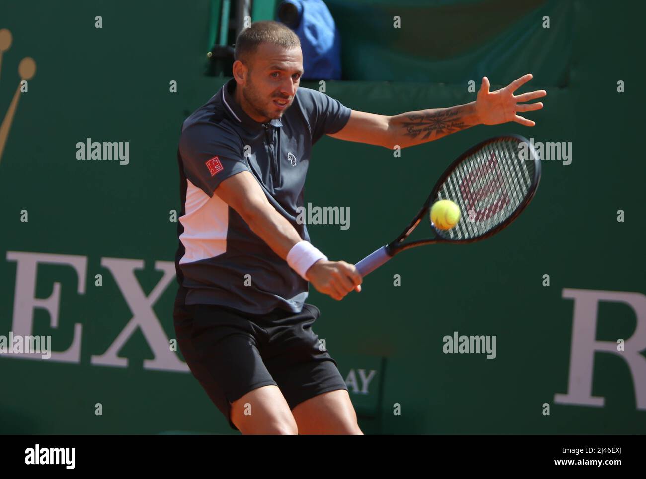 Frankreich - 12/04/2022, Daniel Evans aus Großbritannien während des Rolex Monte-Carlo Masters 2022, ATP Masters 1000 Tennisturniers am 12. April 2022 im Monte-Carlo Country Club in Roquebrune-Cap-Martin, Frankreich - Foto: Laurent Lairys/DPPI/LiveMedia Stockfoto