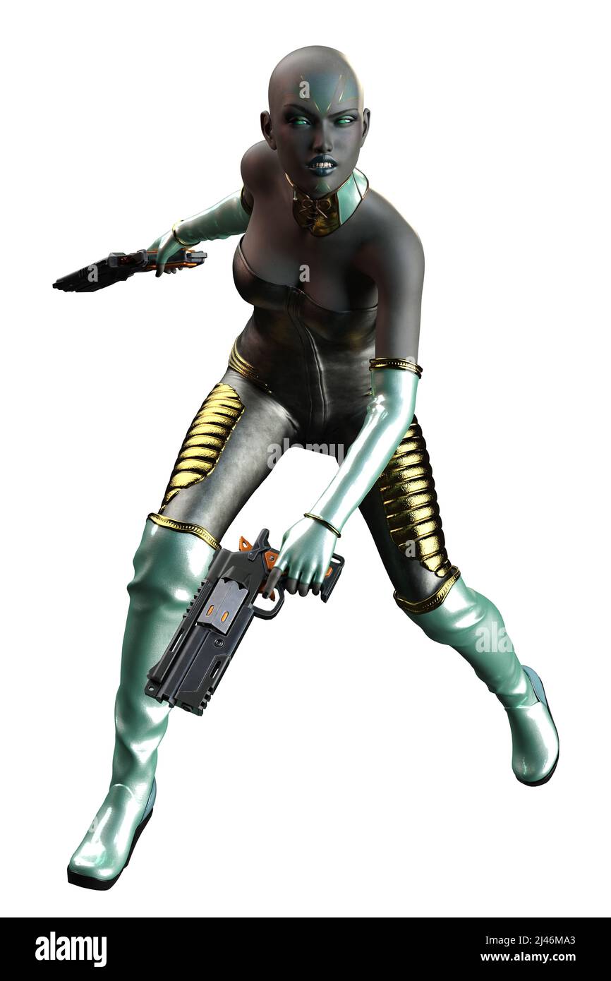 SciFi Alien Woman mit grauer Haut, 3D-Illustration, 3D-Rendering Stockfoto