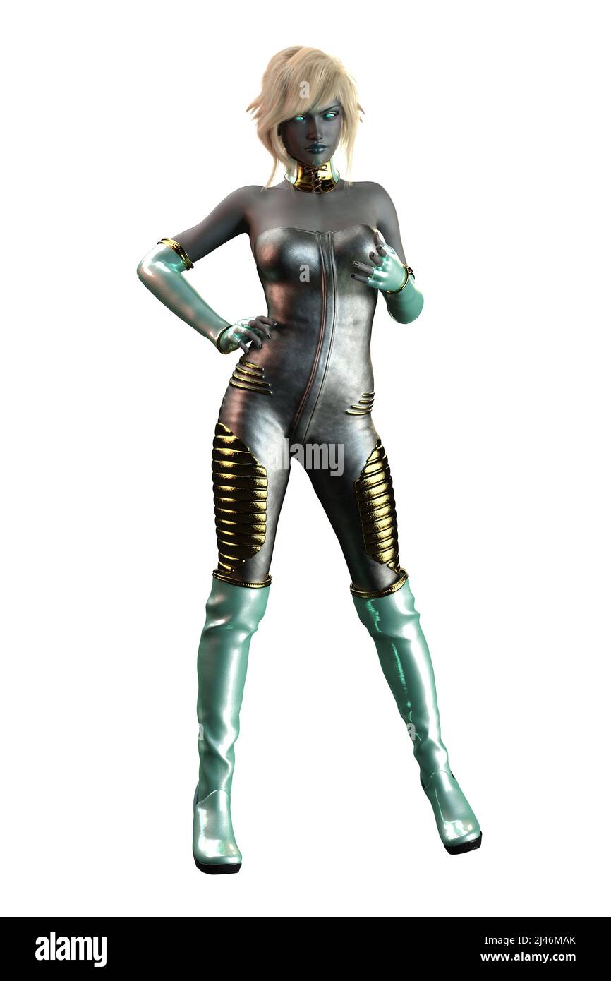SciFi Alien Woman mit grauer Haut, 3D-Illustration, 3D-Rendering Stockfoto