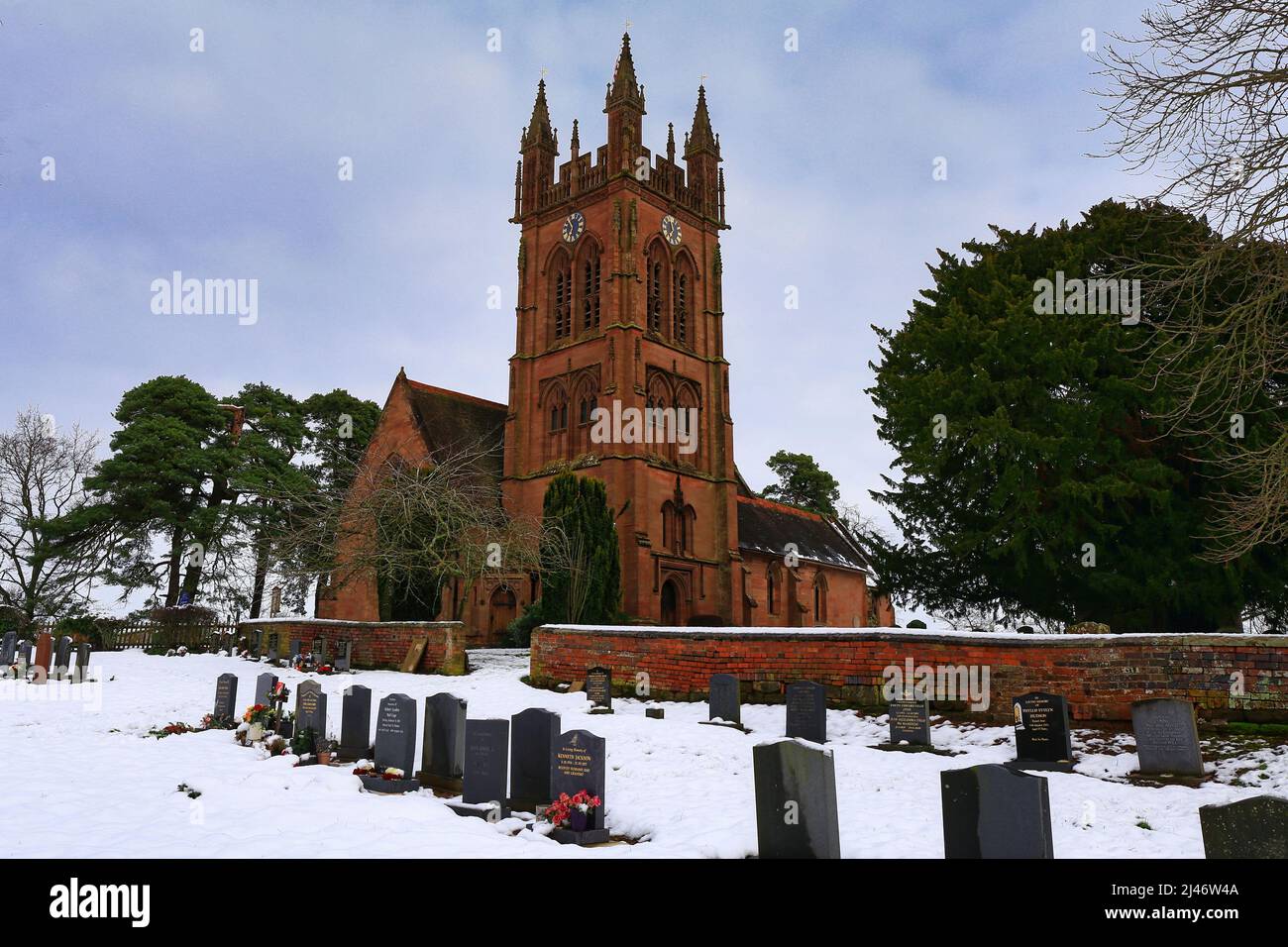 Winter in Enville South Staffordshire St Marys Church Stockfoto