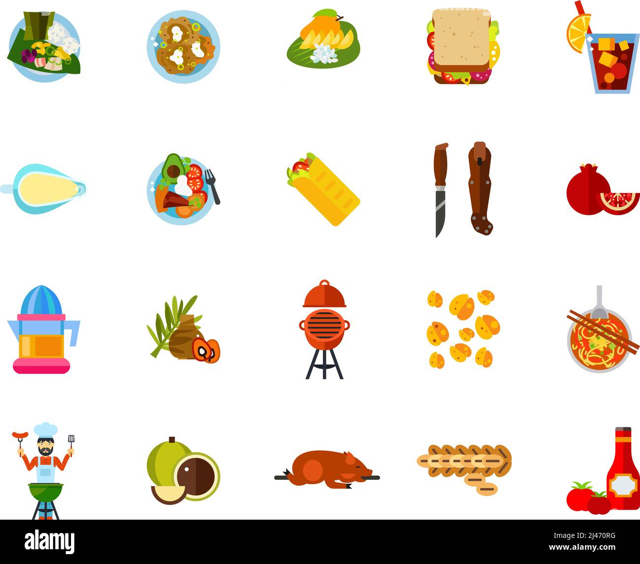 Traditionelles Food Icon Set. Kann für Themen wie Street Food, mexikanisches Essen, ungesundes Essen, Getränke verwendet werden Stock Vektor