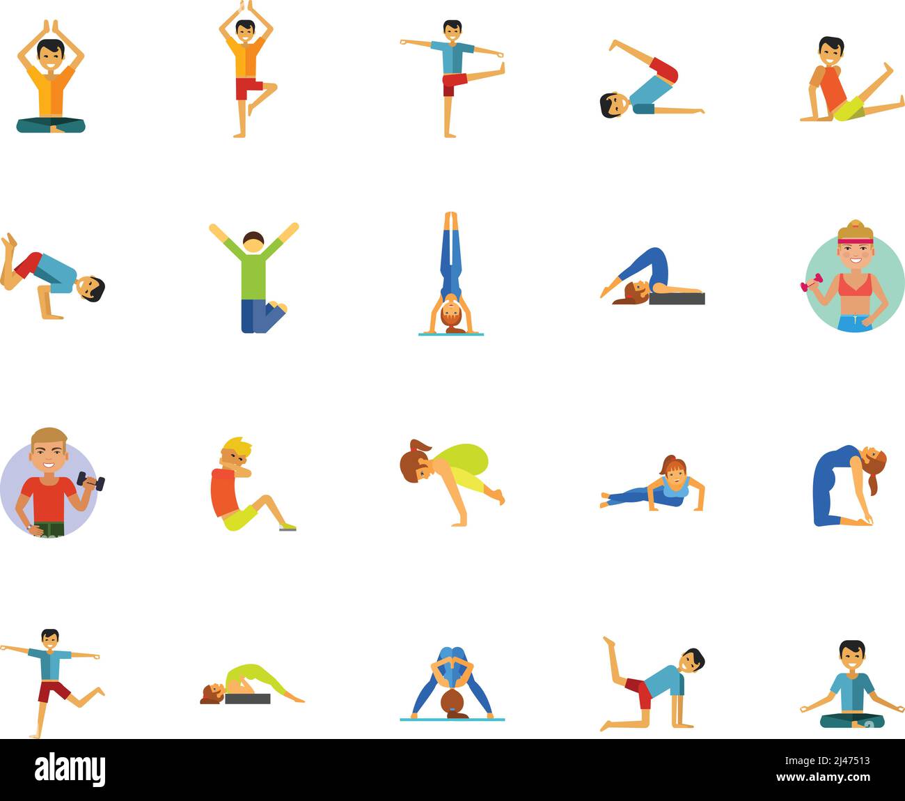 Icon-Set für Yoga und Fitness. Kann für Themen wie Sport, gesunde Lebensweise, Bewegung, Entspannung, Balance verwendet werden Stock Vektor