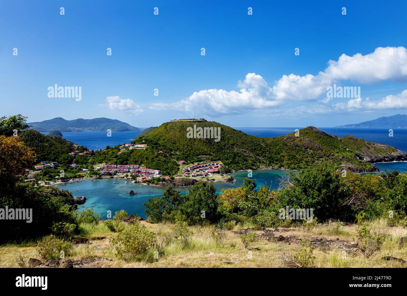 Bucht von Marigot, Terre-de-Haut, Iles des Saintes, Les Saintes, Guadeloupe, Kleinere Antillen, Karibik. Stockfoto