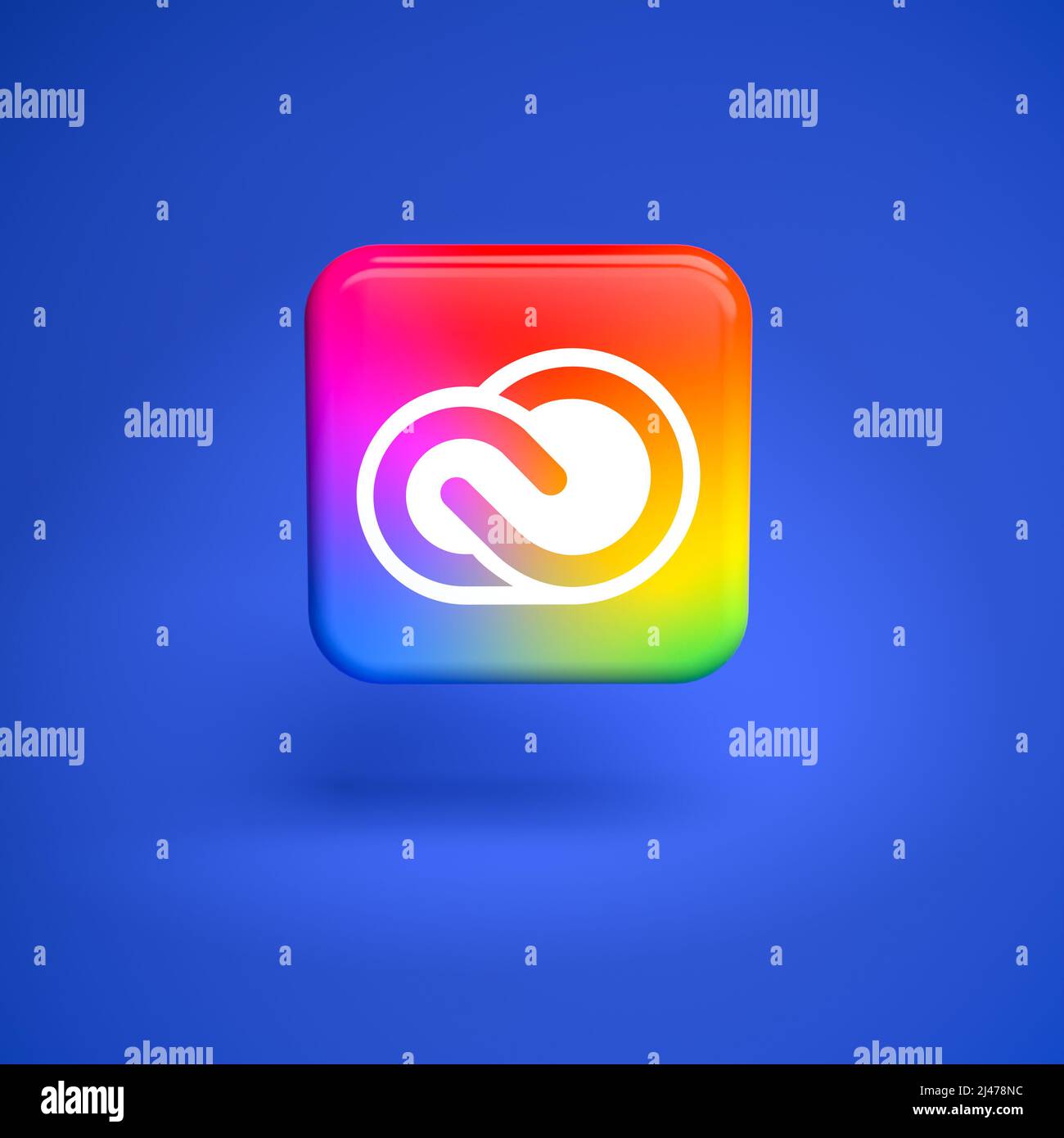 Logo der Grafiksoftware-Suite Adobe Creative Cloud, die über einem nahtlosen Hintergrund schwebt Stockfoto