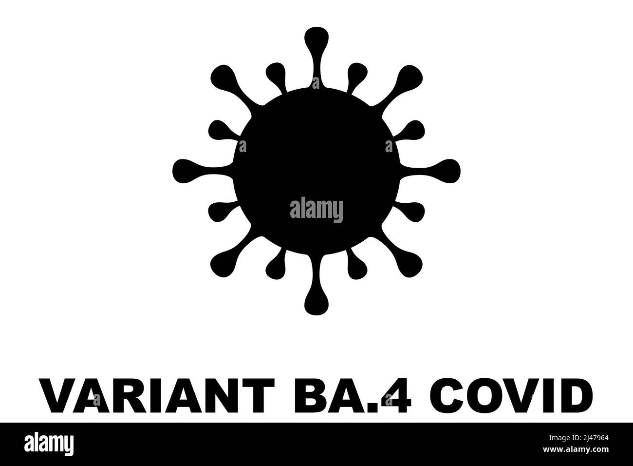 BA.4. Neue Variante des Coronavirus SARS-CoV-2. Untervariante von Omicron. Horizontal entwerfen. Virendesign und schwarzer Text. Abbildung. Stockfoto