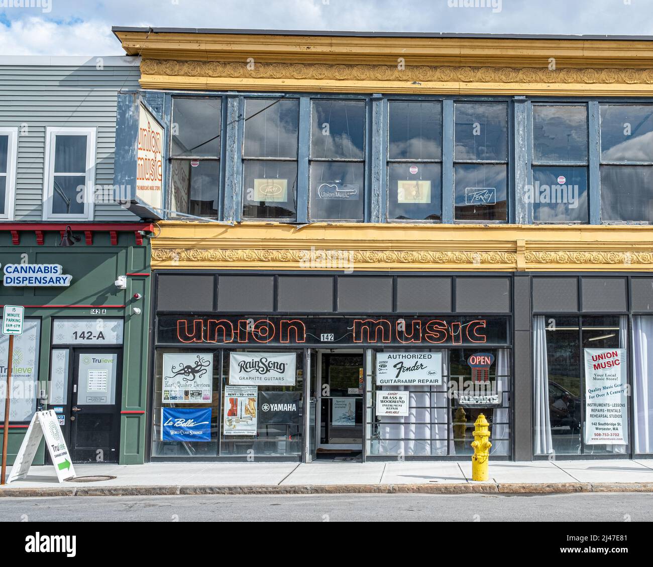 Union Music Company in der Southbridge Street in Worcester, Massachusetts Stockfoto