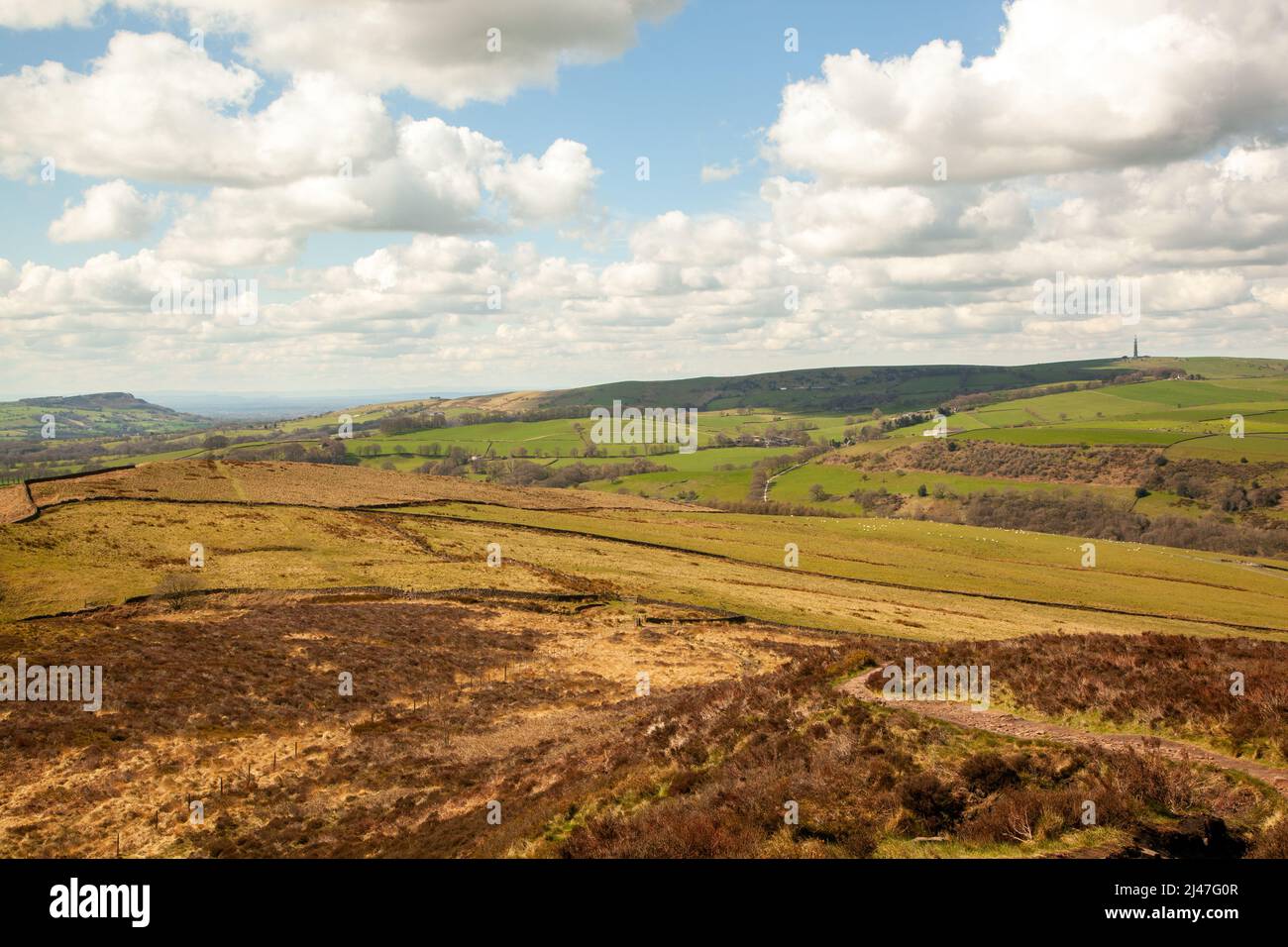 Ein Blick auf den Peak District von den Kakerlaken-Bergen in den Staffordshire Moorlands England Stockfoto