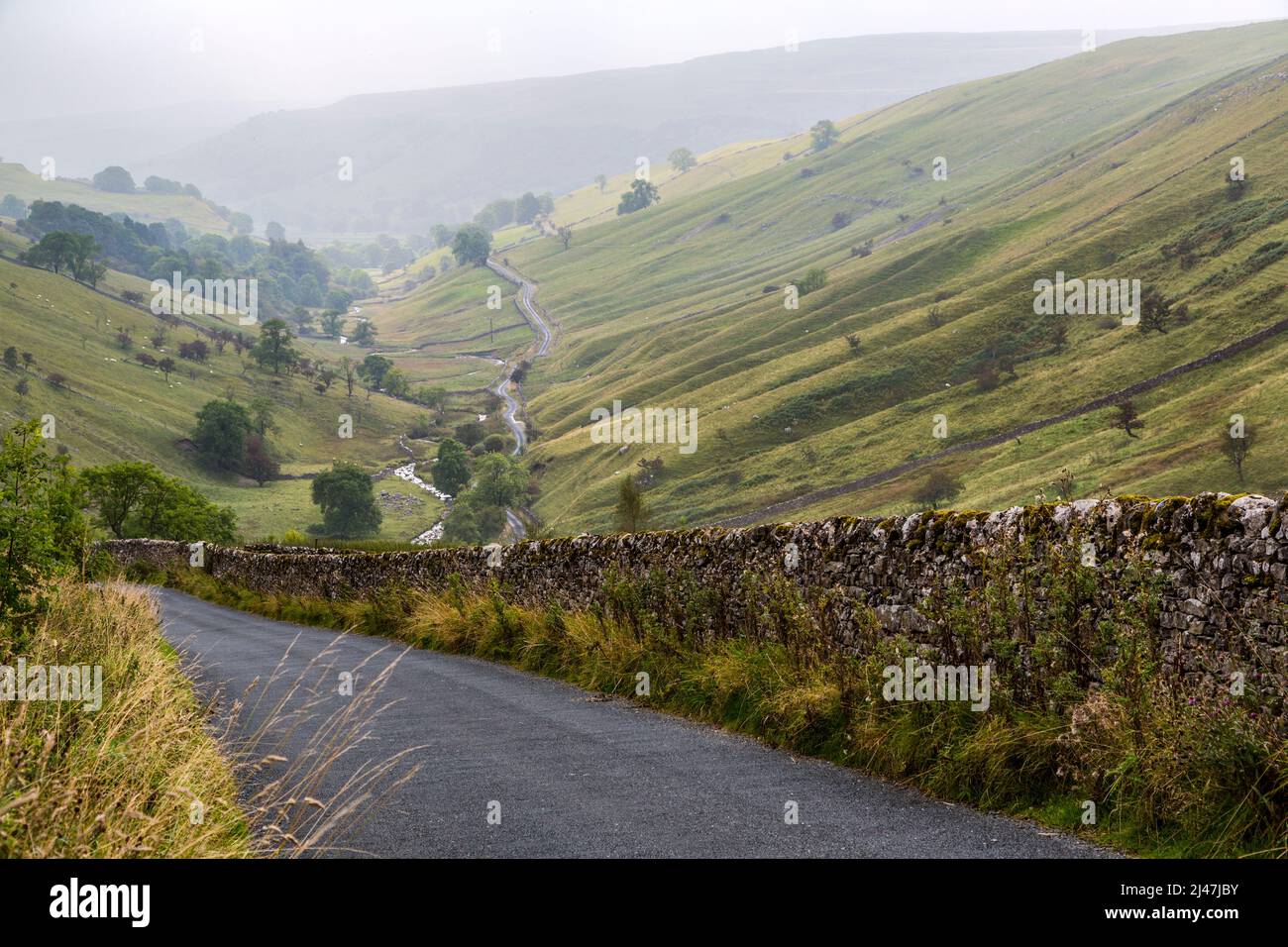 Großbritannien, England, Yorkshire Dales.  Tal im Herbst Nebel. Stockfoto