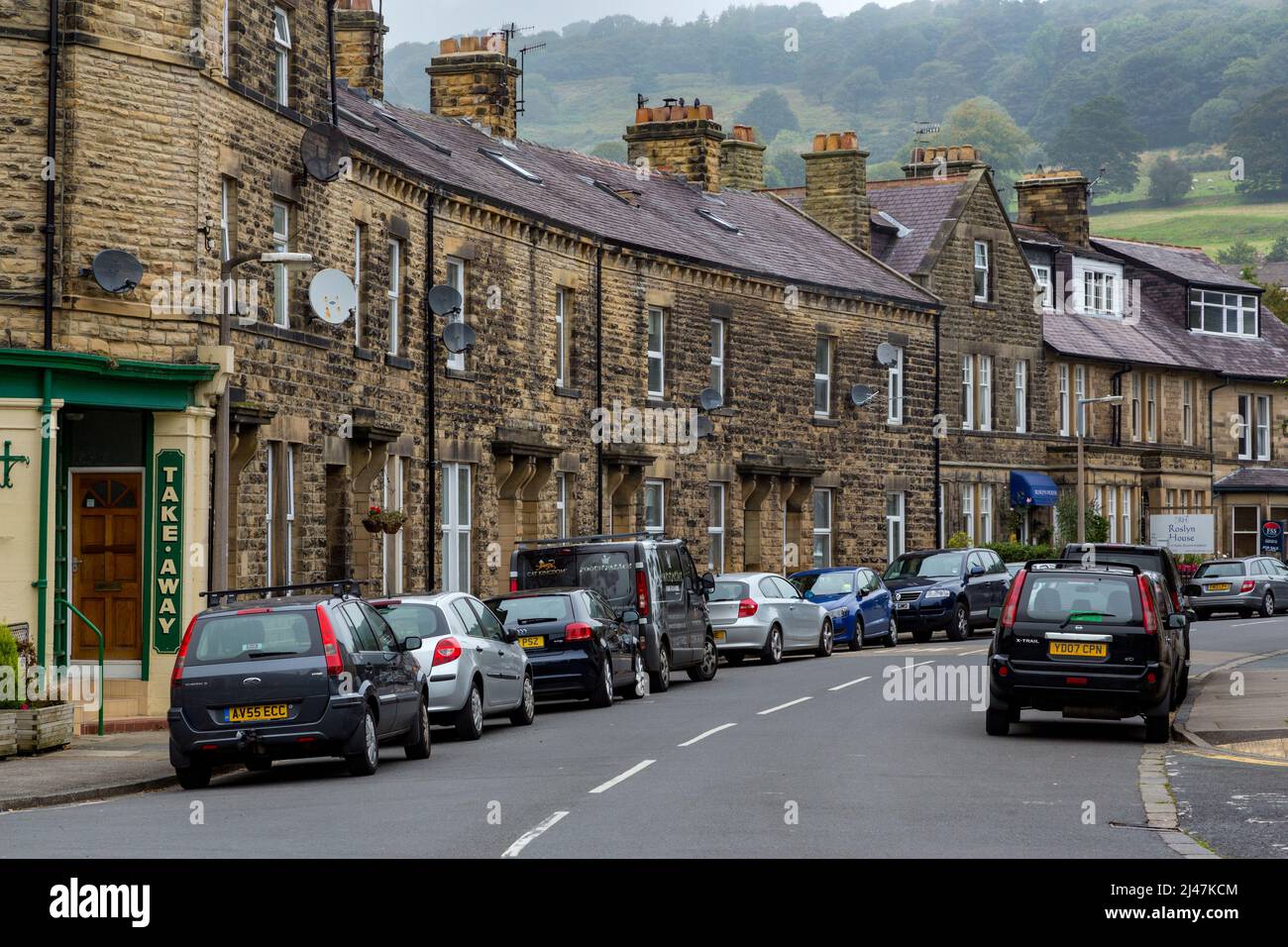 UK, England, Pateley Bridge, Yorkshire.  Nachbarschaft Straße. Stockfoto