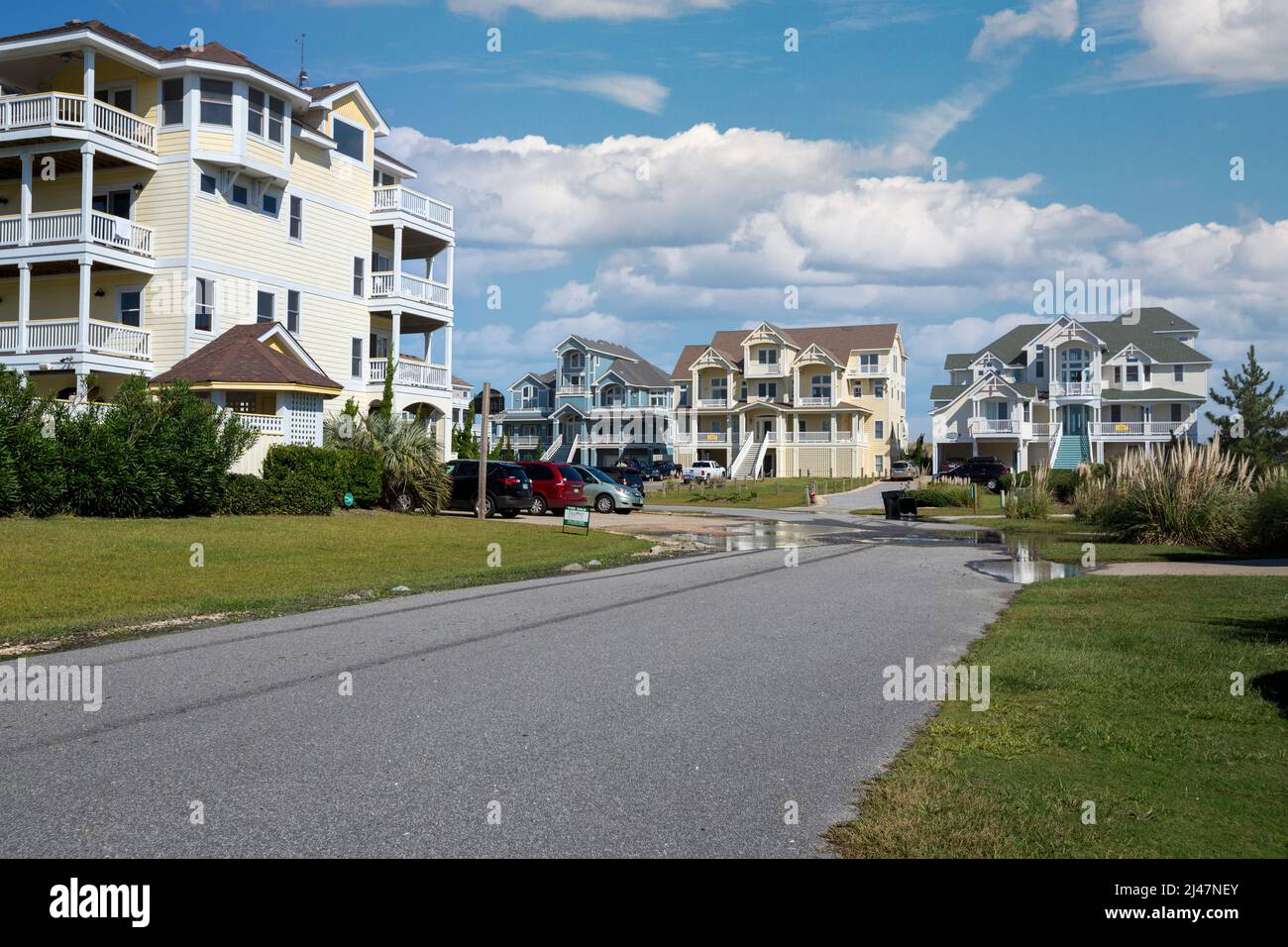 Outer Banks, Avon, North Carolina.  Ferienhäuser in Strandnähe. Stockfoto