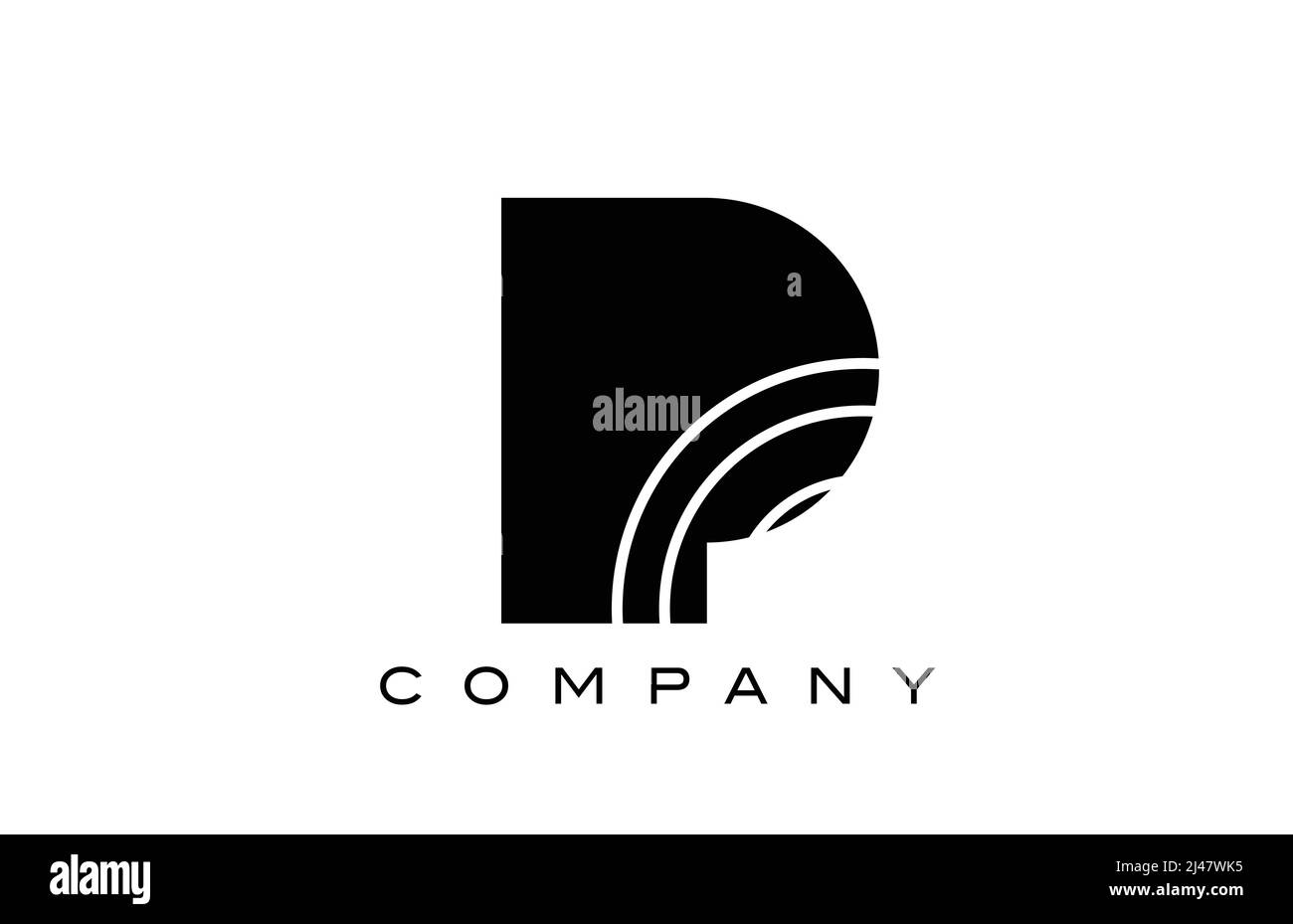 Schwarz-weißes geometrisches P-Alphabet Buchstaben-Logo-Icon-Design. Kreative Vorlage für Unternehmen und Unternehmen mit Linien Stock Vektor