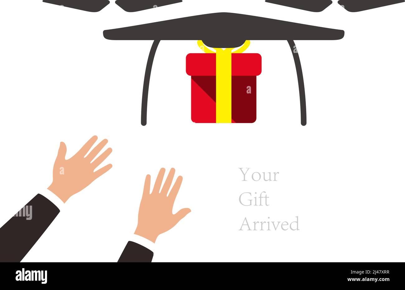 Das Geschenk von der Drohne erhalten, Hände hoch Stock Vektor