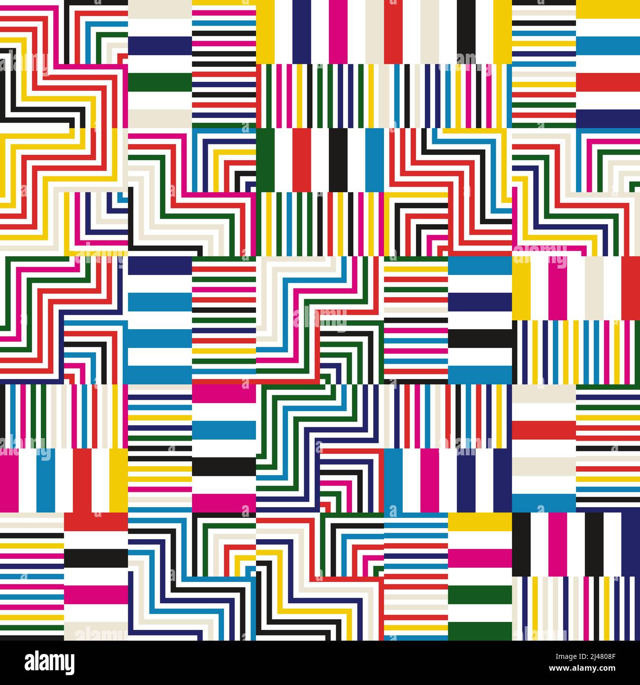 Line Art abstrakte Vektormuster-Kunstwerke mit verschiedenen geometrischen Formen und linearen Elementen. Minimales Grafikdesign für Poster, Cover, Kunst, Prese Stock Vektor