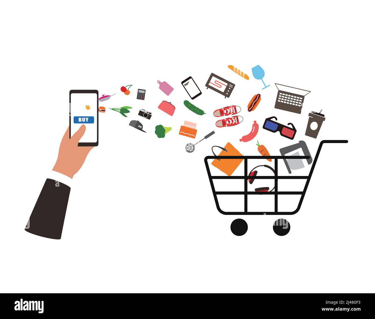 Konzept des Online-Kaufs, Mobile-Shopping, Vektordarstellung Stock Vektor