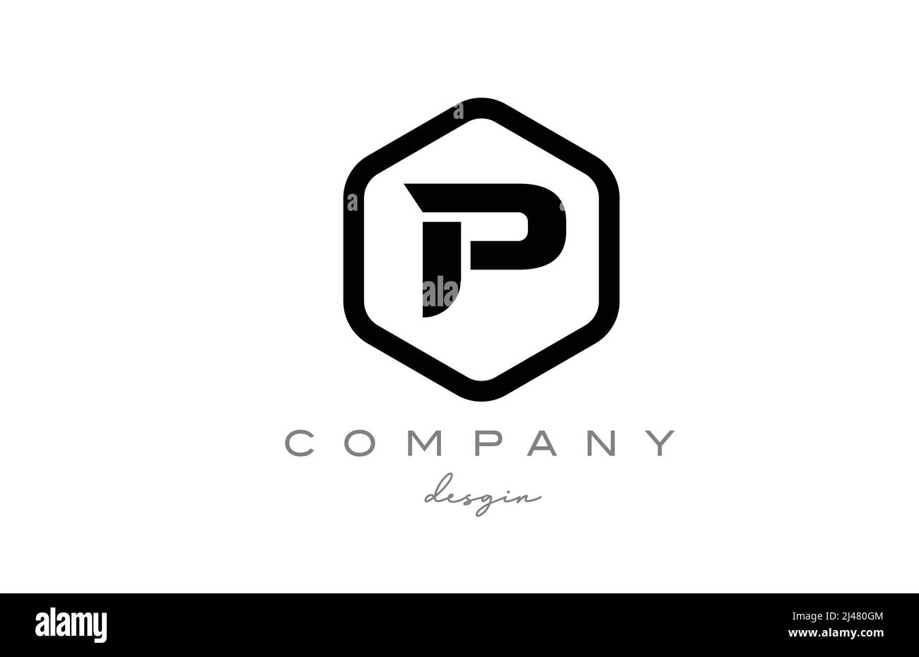 Schwarz-weißes P-Alphabet-Logo-Icon-Design mit Sechseck. Kreative Vorlage für Unternehmen und Unternehmen Stock Vektor