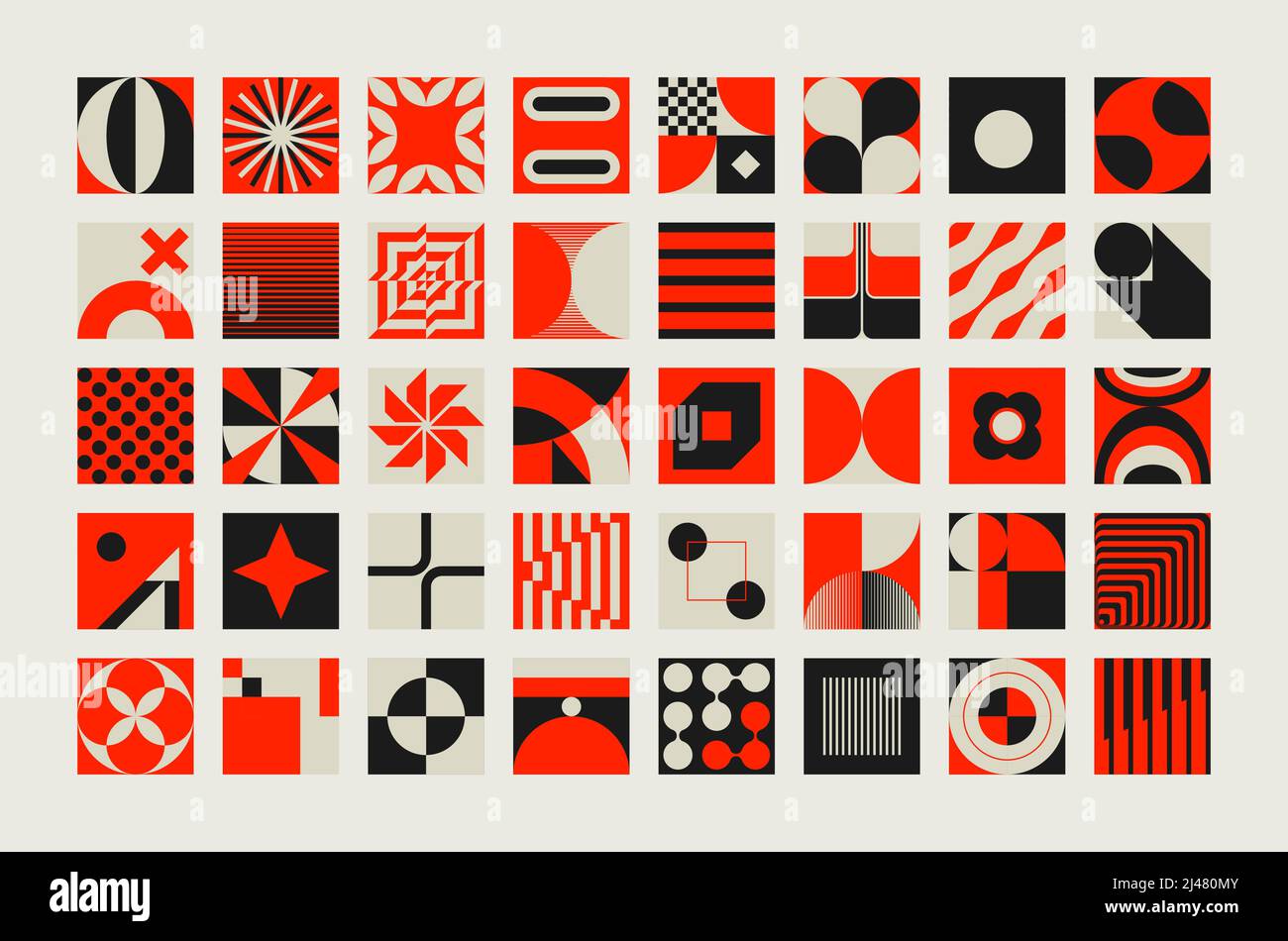 Moderne abstrakte Vektorformen Sammlung von verschiedenen einfachen geometrischen Formen und bunten Grafikelementen für Poster, Cover, Kunst, Präsentation, Drucke Stock Vektor