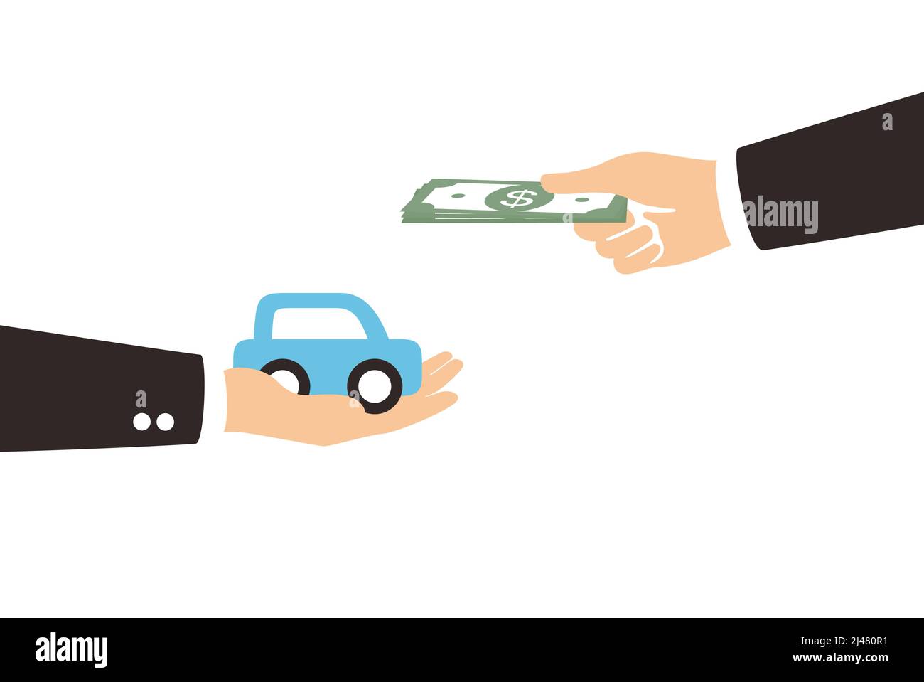Austausch Konzept, Hände mit Auto und Dollar. Stock Vektor