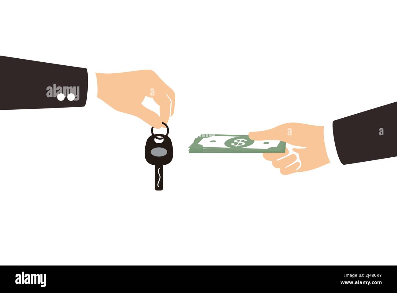 Tausch Konzept, Hände mit Auto-Schlüssel und Dollar. Stock Vektor