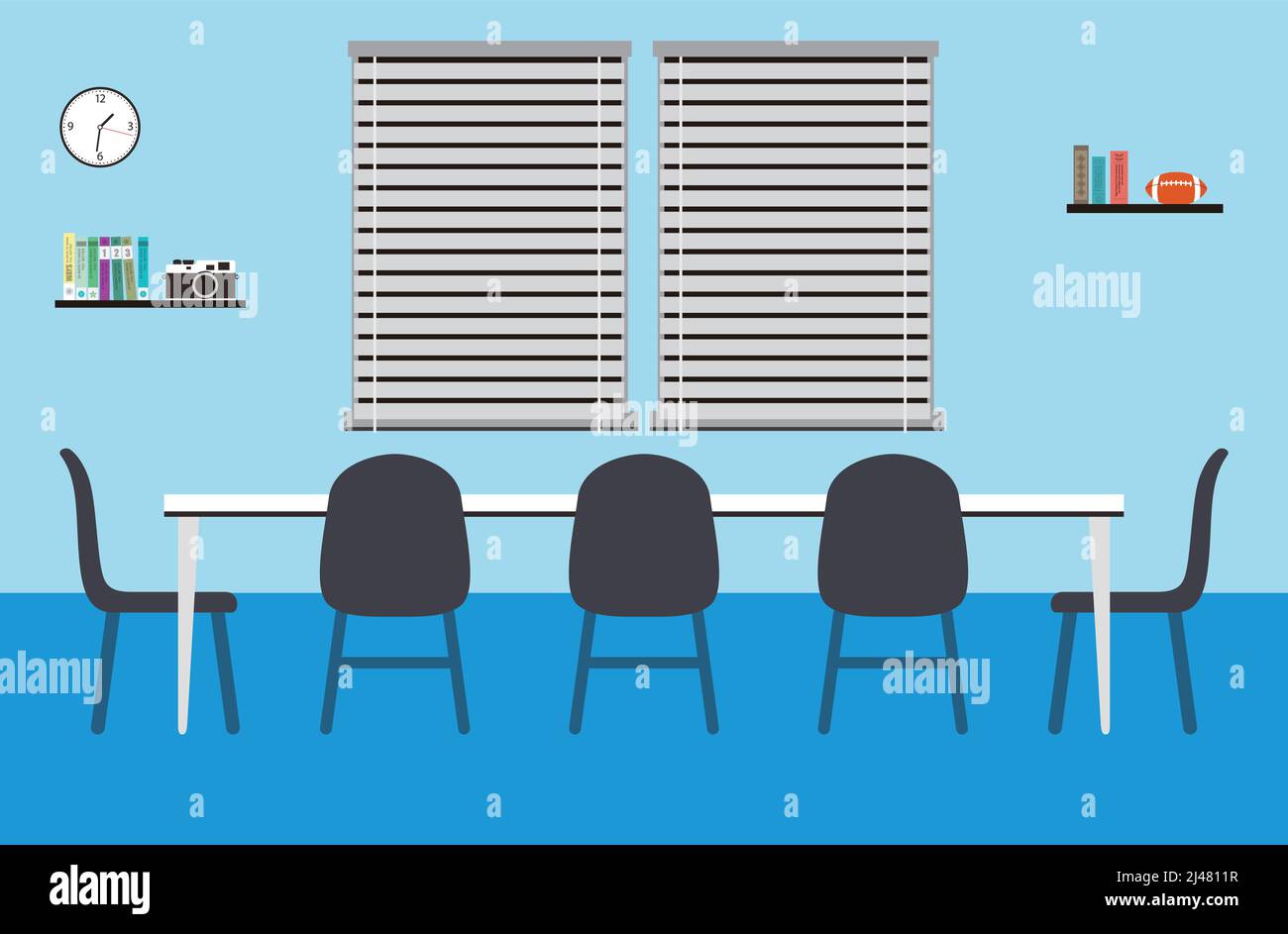 Großer Tagungsraum mit großem Tisch, Stühlen und Vektorgrafik Stock Vektor