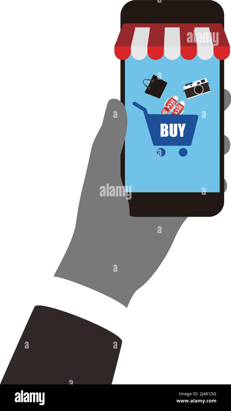 Konzept des Produktkaufs im Internet, mobiles Einkaufen. Online kaufen, Vektorgrafik Stock Vektor