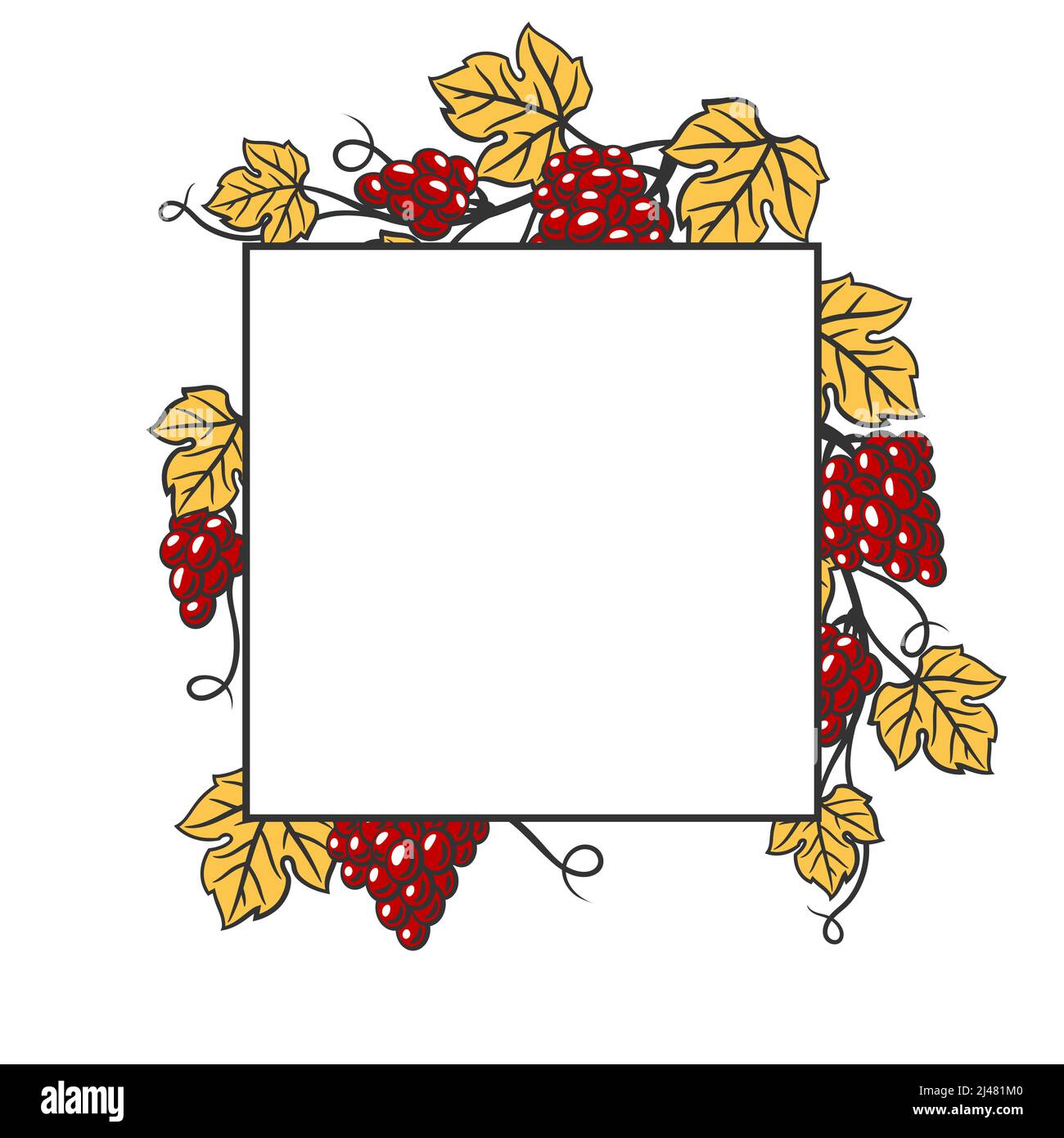 Hintergrund der Rebe mit Blättern und Trauben. Bild der Weinkellerei für Restaurants und Bars. Stock Vektor