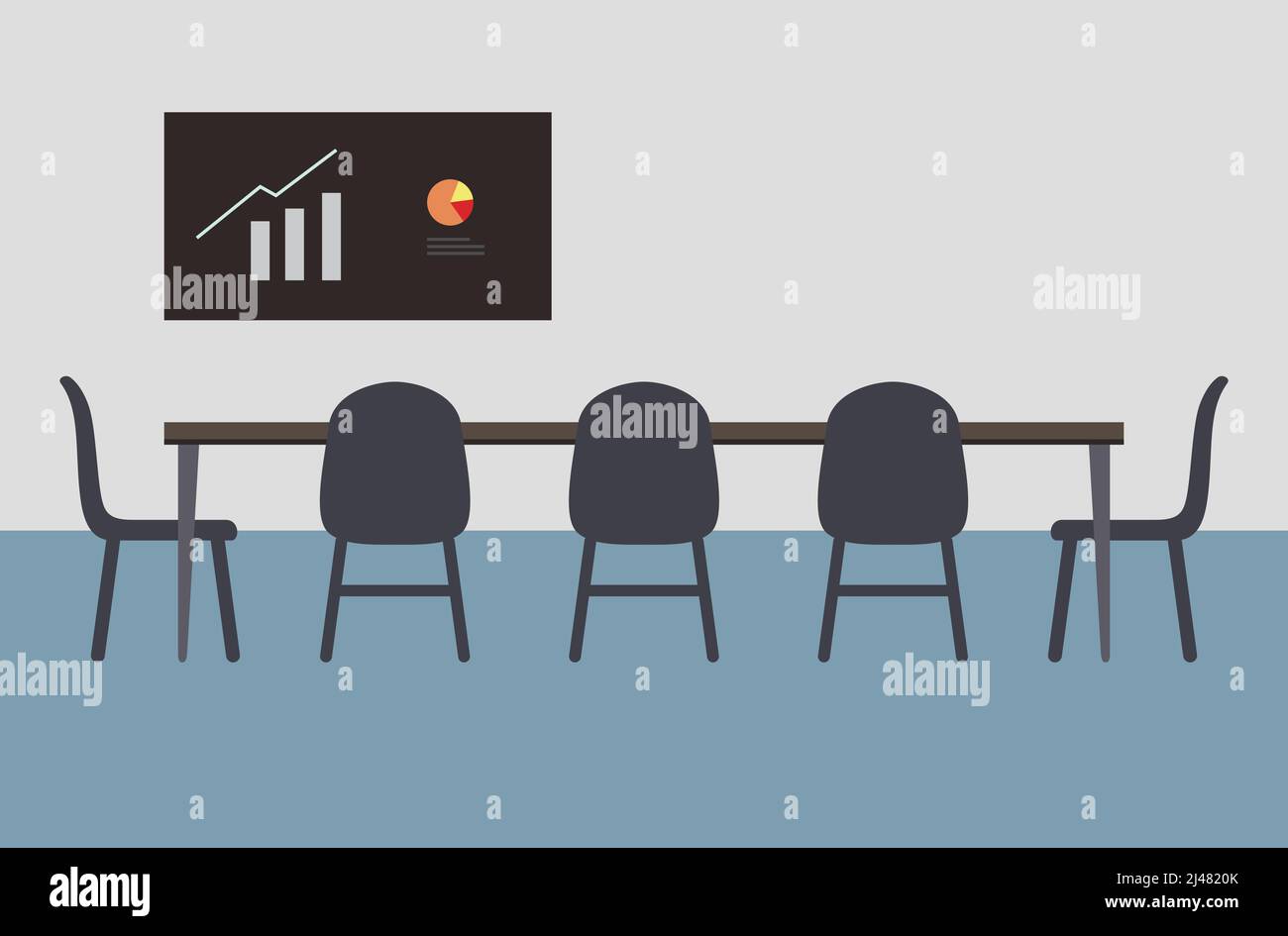 Großer Tagungsraum mit großem Tisch, Stühlen und Vektorgrafik Stock Vektor