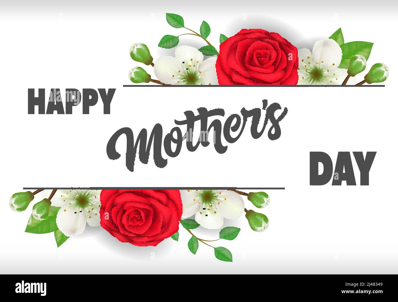 Happy Mother Day Schriftzug mit Rosen. Grußkarte zum Muttertag. Handgeschriebener Text, Kalligraphie. Für Grußkarte, Einladung, Broschüre, Postkarte oder b Stock Vektor