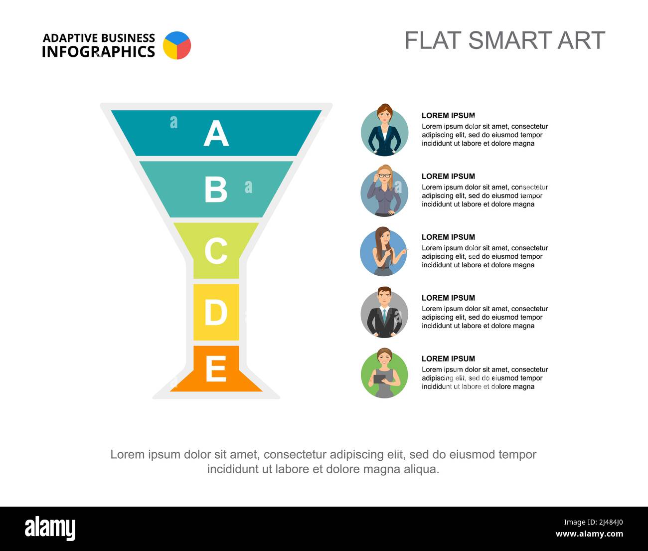 Präsentationsfolie mit Hierarchiediagramm und Zeichensymbolen. Bearbeitbare Vorlage, flache Smart Art. Geschäftsdaten für Personal, Karriere, Beschäftigung Stock Vektor