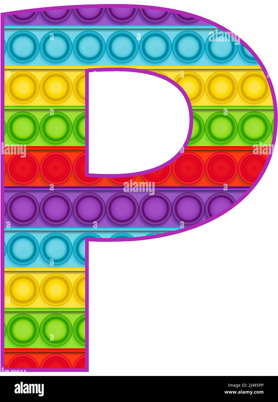 Bright lustige Pop it Alphabet. Pop ist ein Sinnesspielzeug für Kinder in Regenbogenfarbe. Helle Buchstaben einfaches Dimple. Stock Vektor